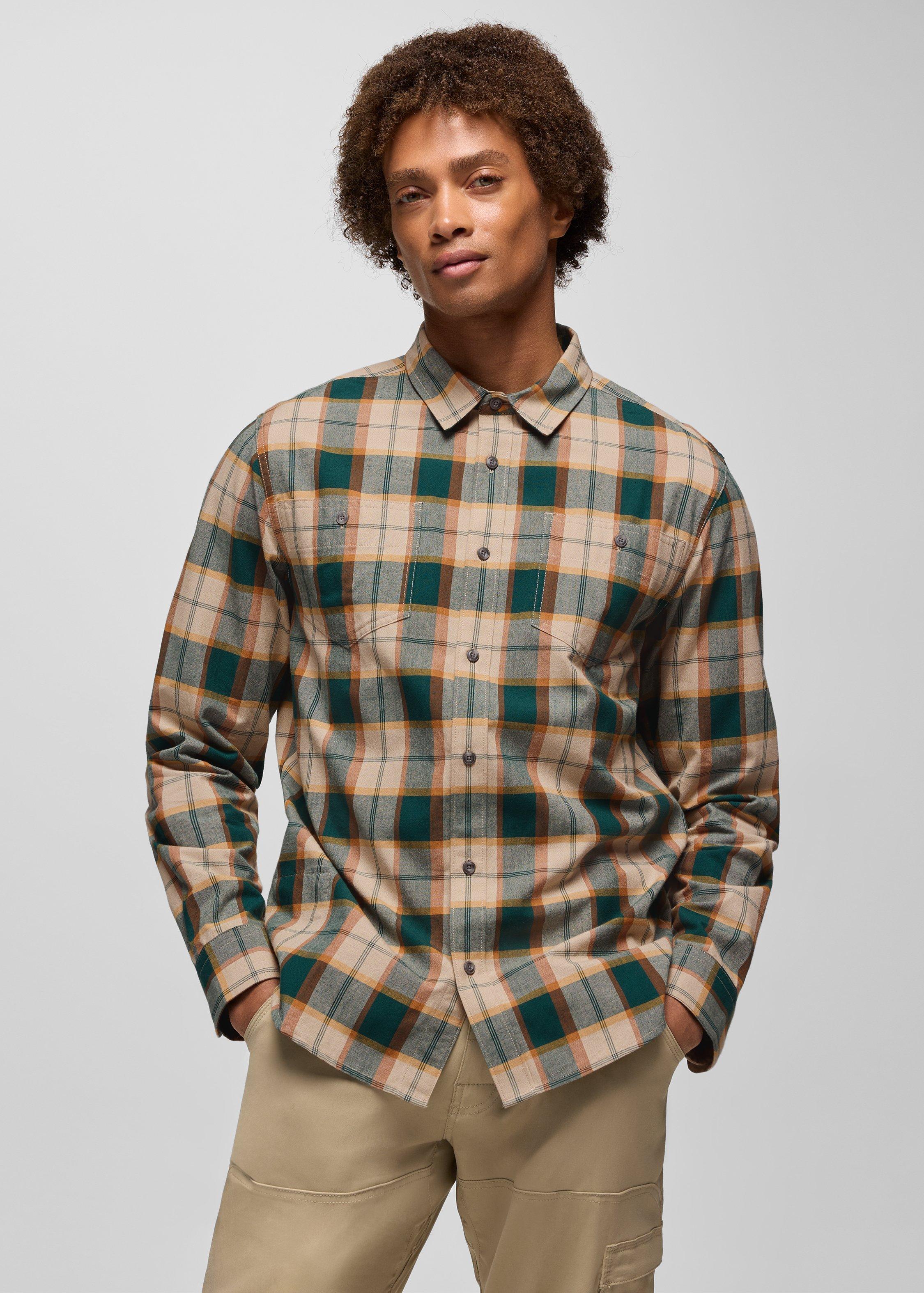 Mens prAna Dolberg Flannel Shirt - Almond