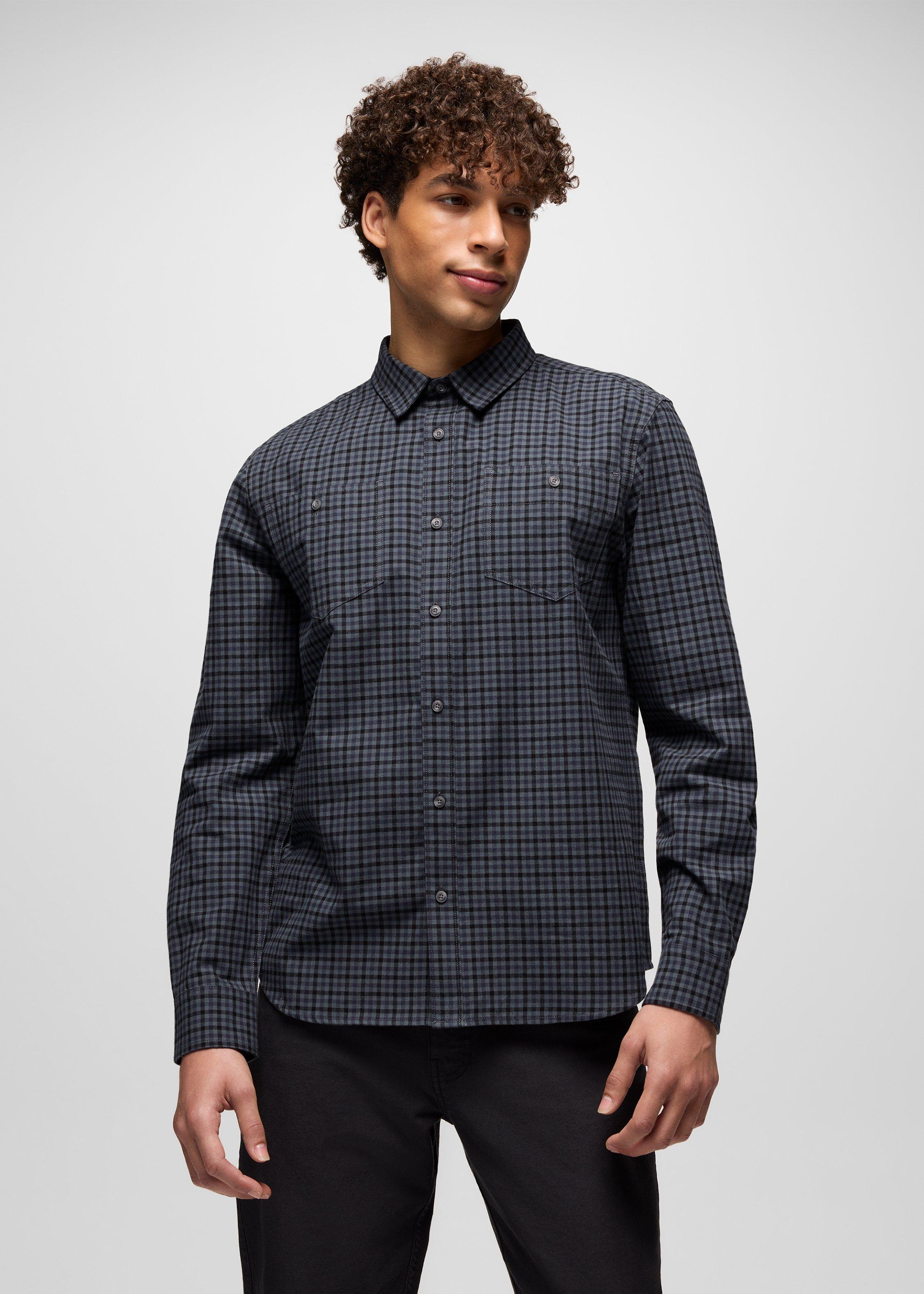 Mens prAna Dolberg Flannel Shirt - Thundercloud