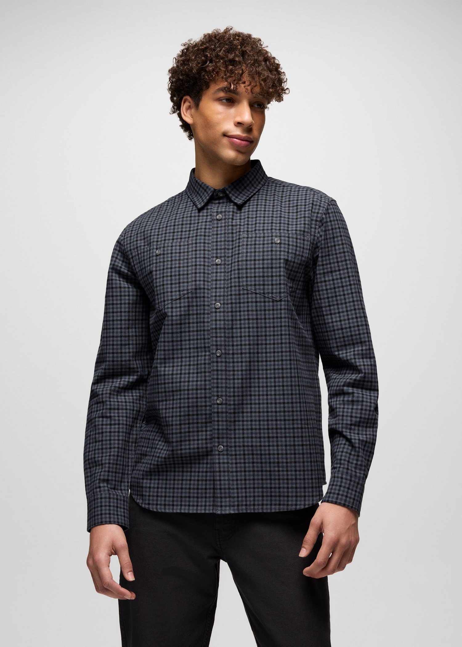 Mens prAna Dolberg Flannel Shirt - Thundercloud