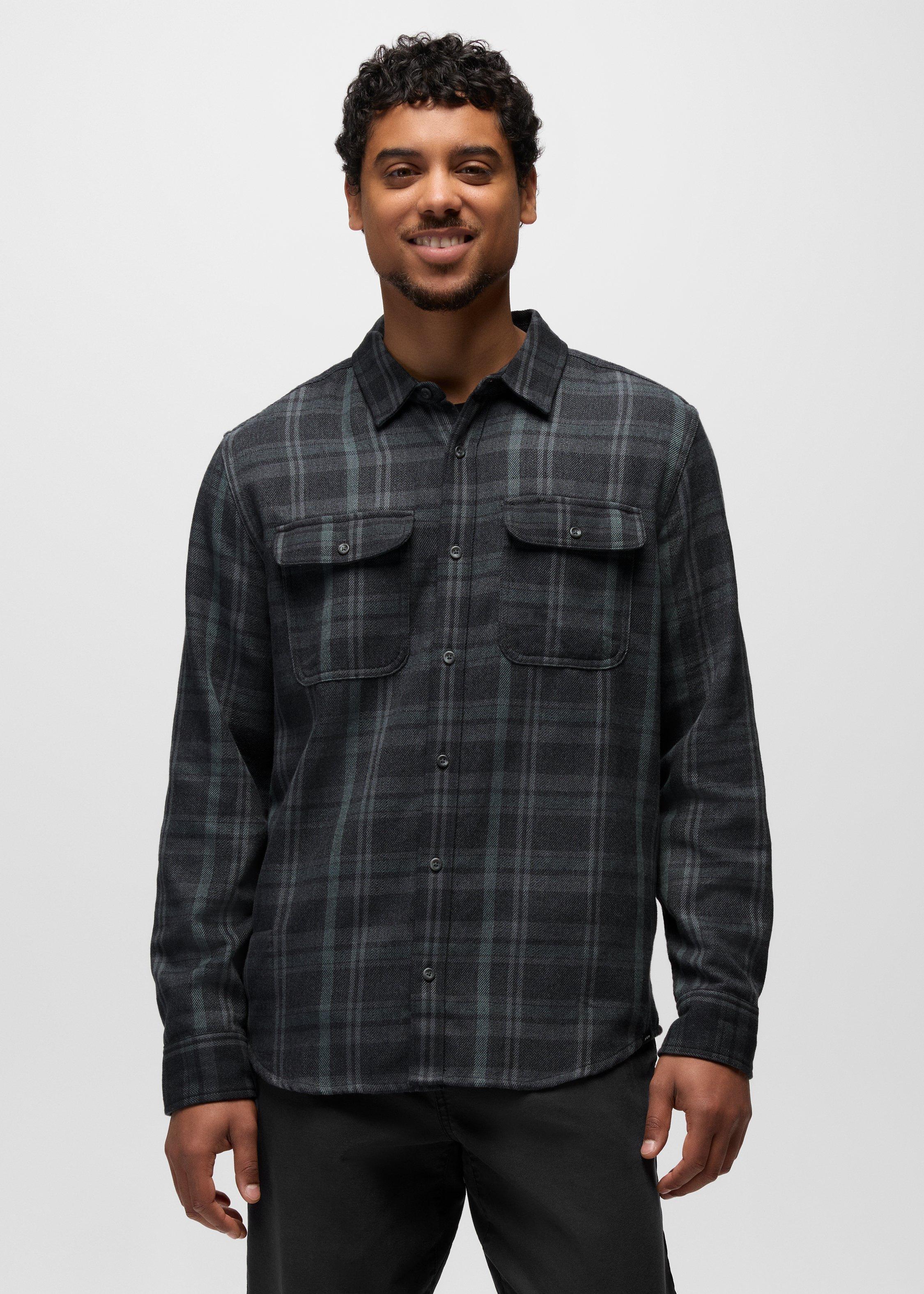 Mens prAna Westbrook Flannel Shirt - Coal Shadow