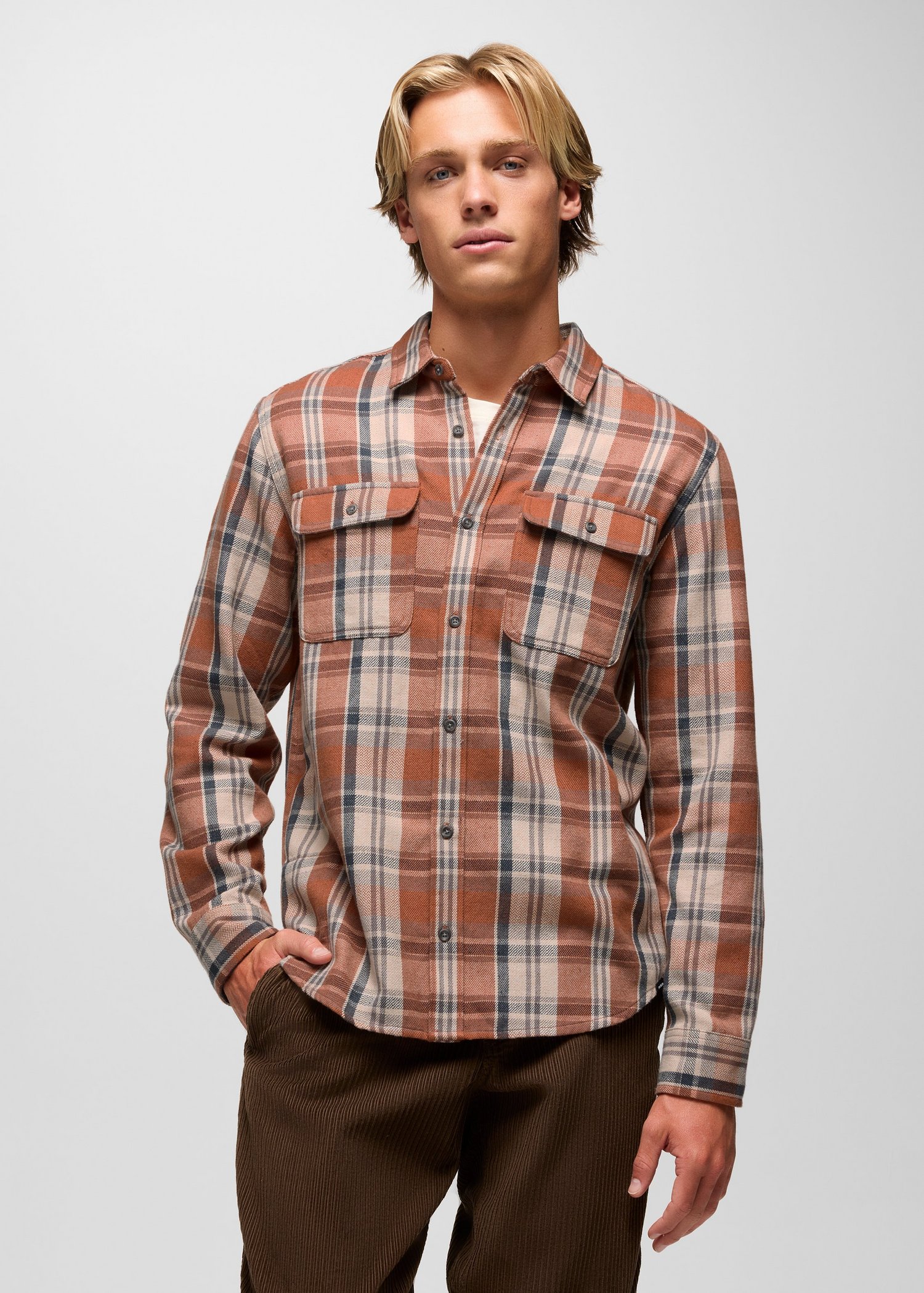 Mens prAna Westbrook Flannel Shirt - Tawny