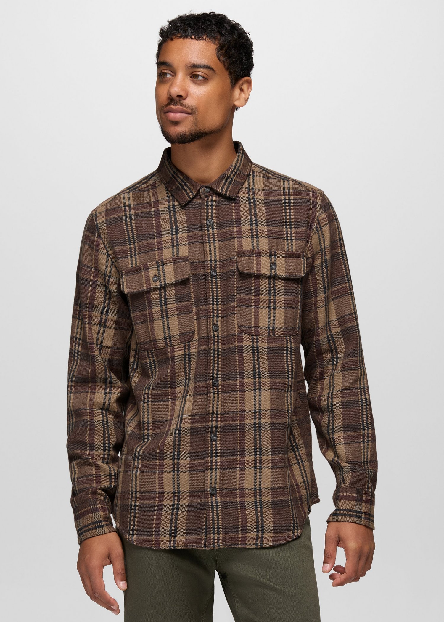 Mens prAna Westbrook Flannel Shirt - Mocha