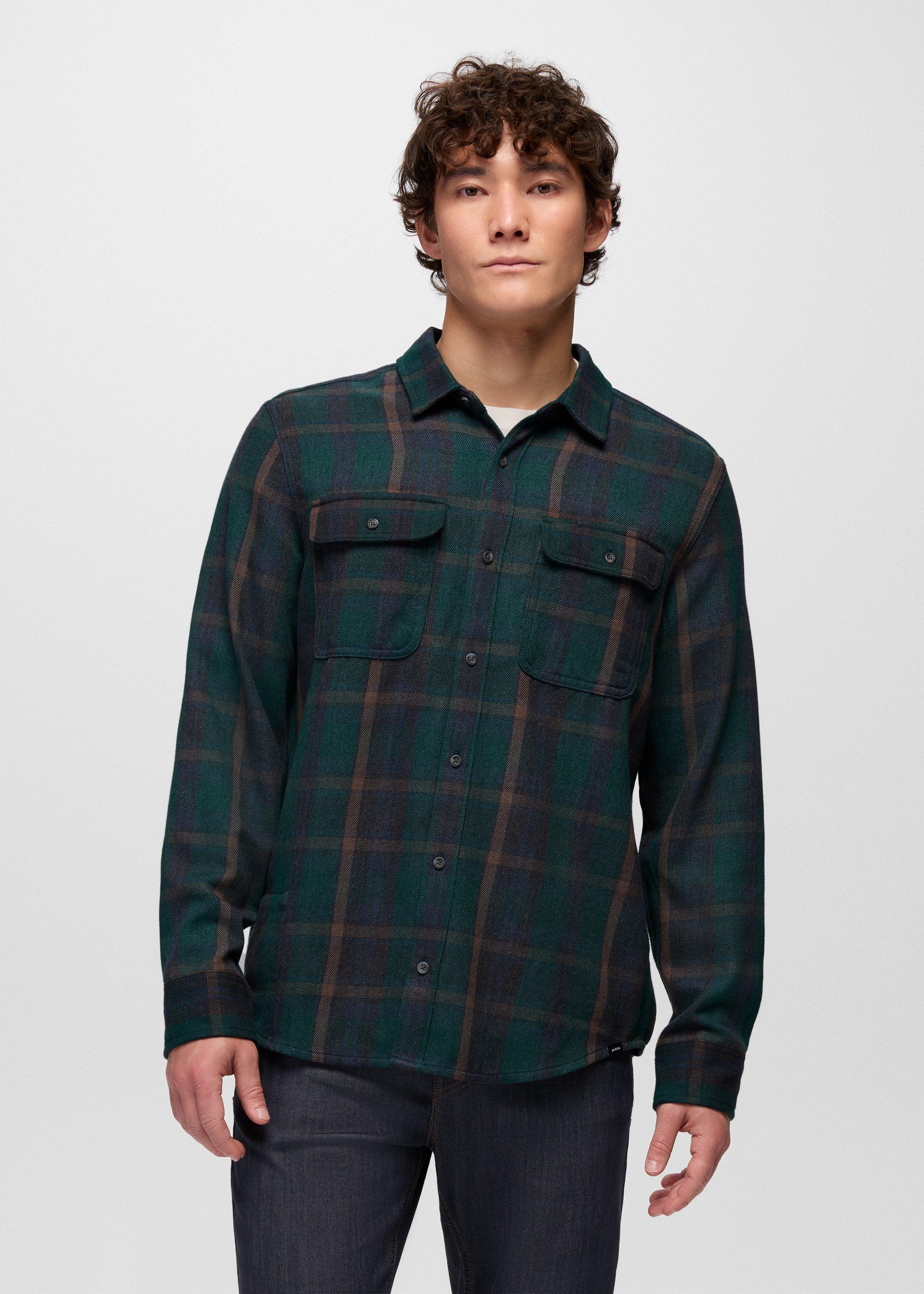 Mens prAna Westbrook Flannel Shirt - Root Green