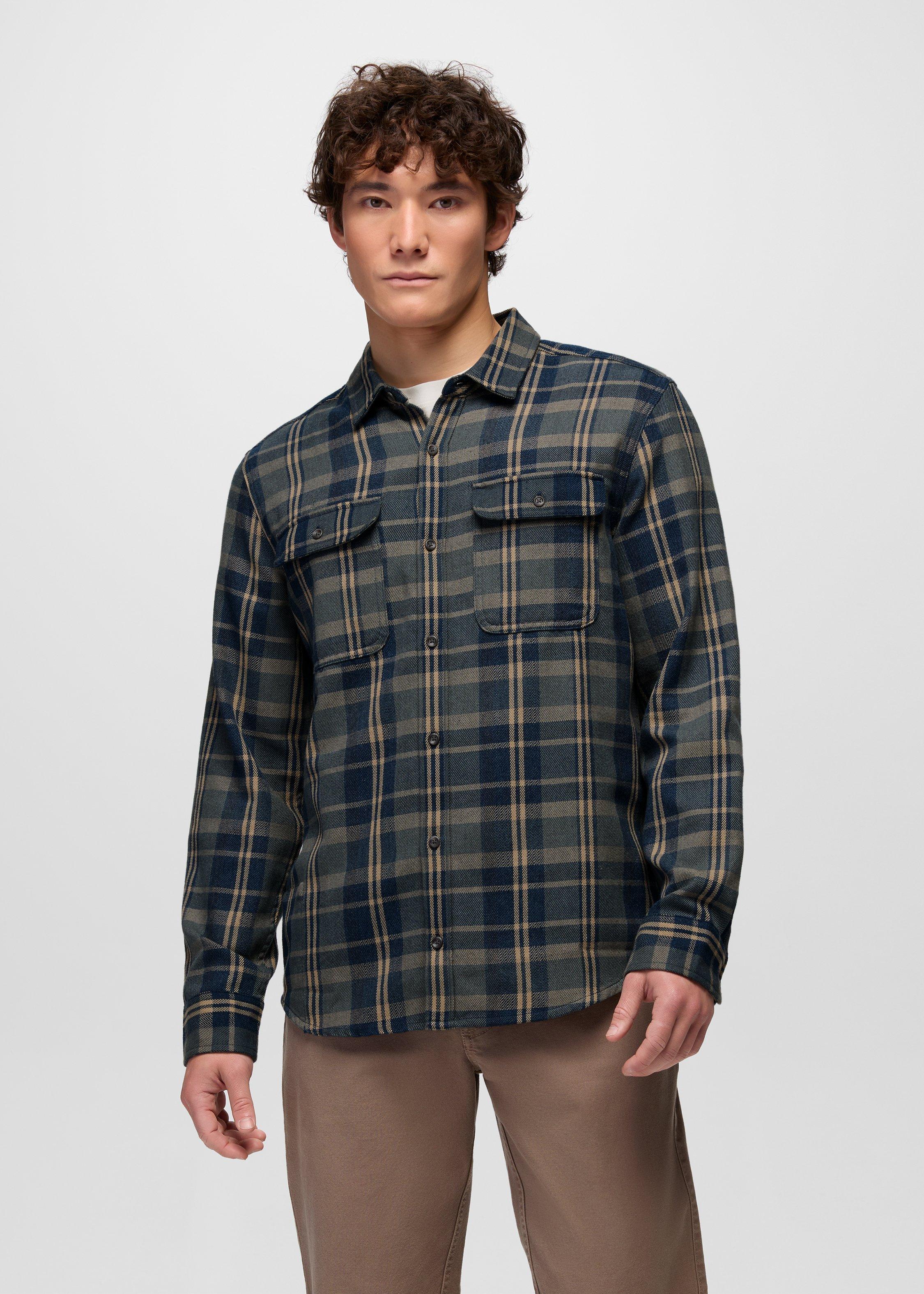 Mens prAna Westbrook Flannel Shirt - Grey Blue
