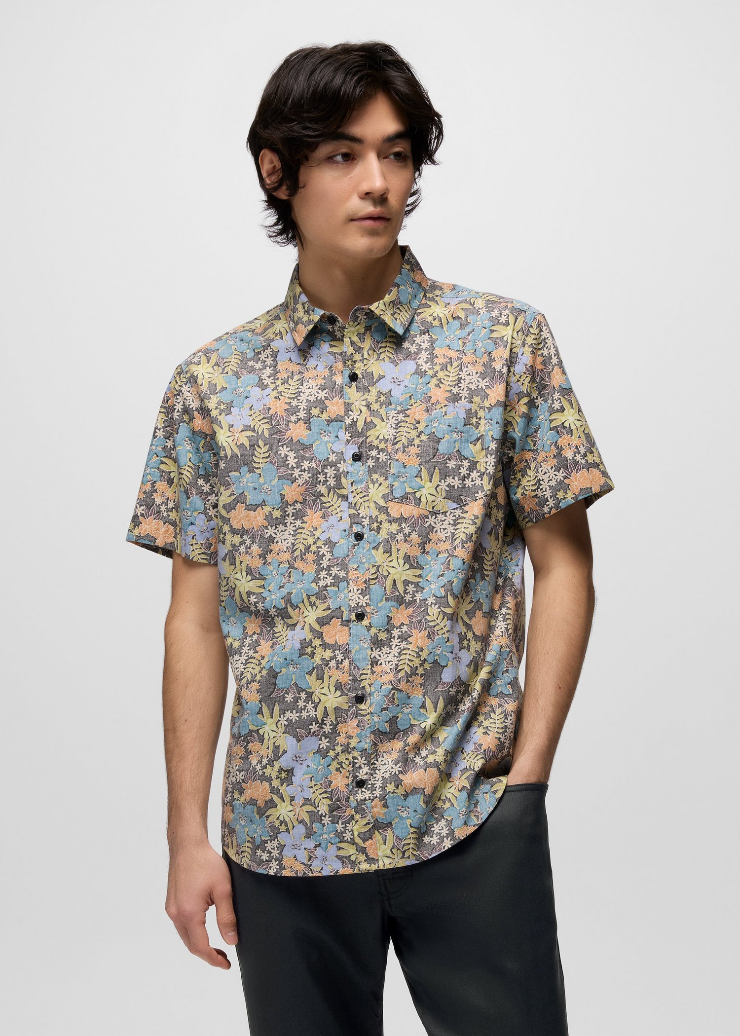 Mens prAna Stimmersee Shirt - Black Summer Nights