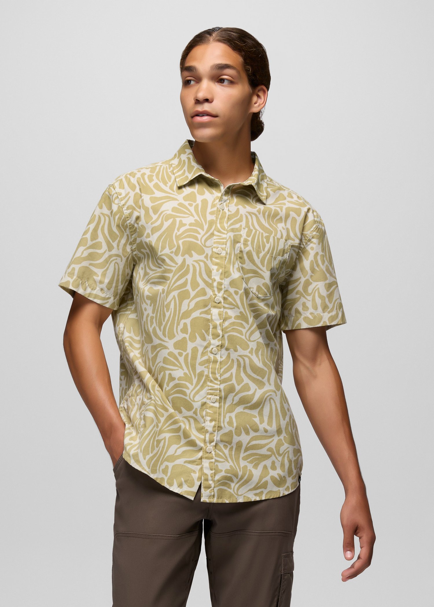 Mens prAna Stimmersee Shirt - Beach Pebble Seaweed