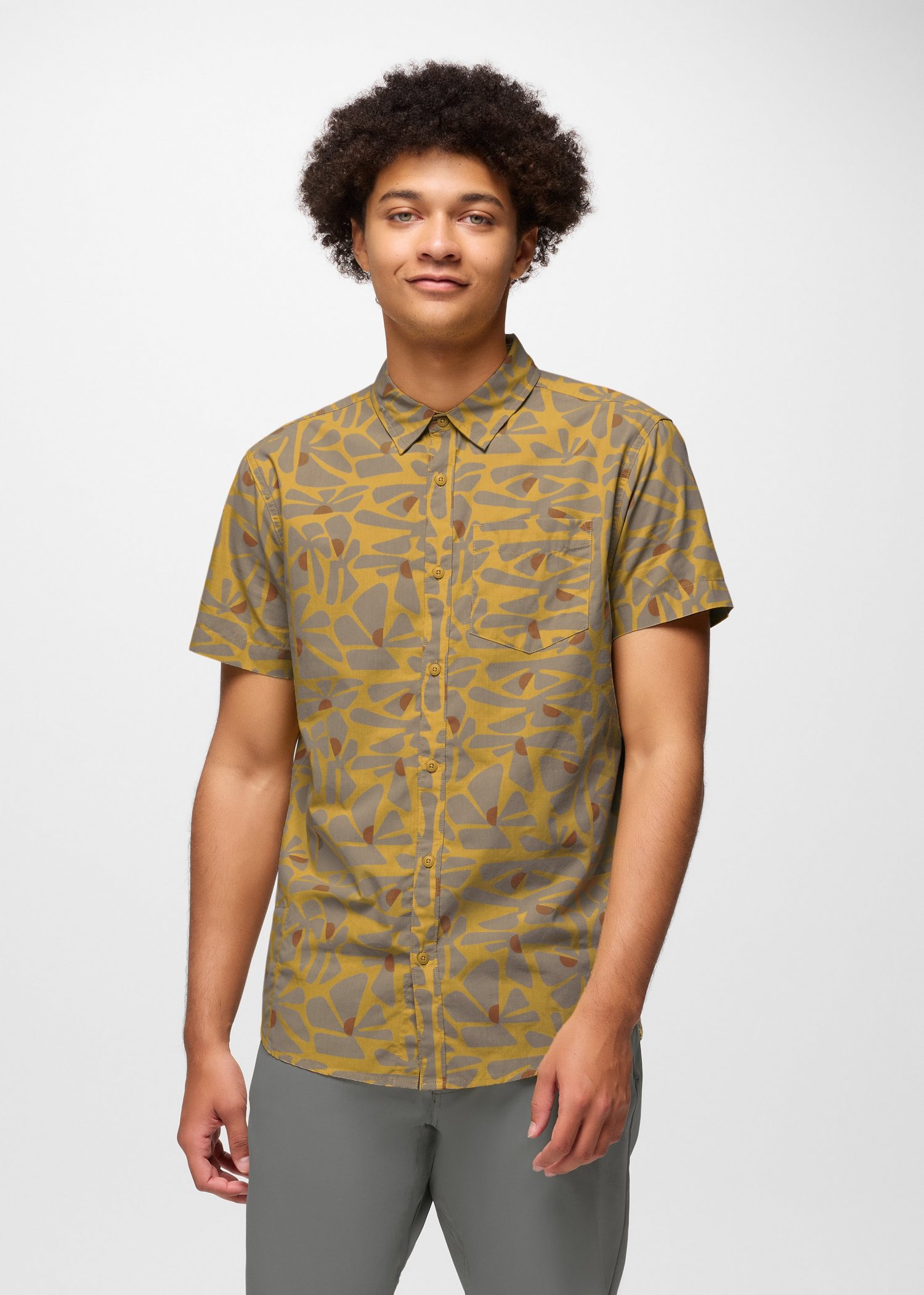 Mens prAna Stimmersee Shirt - Pollen Retro Bloom