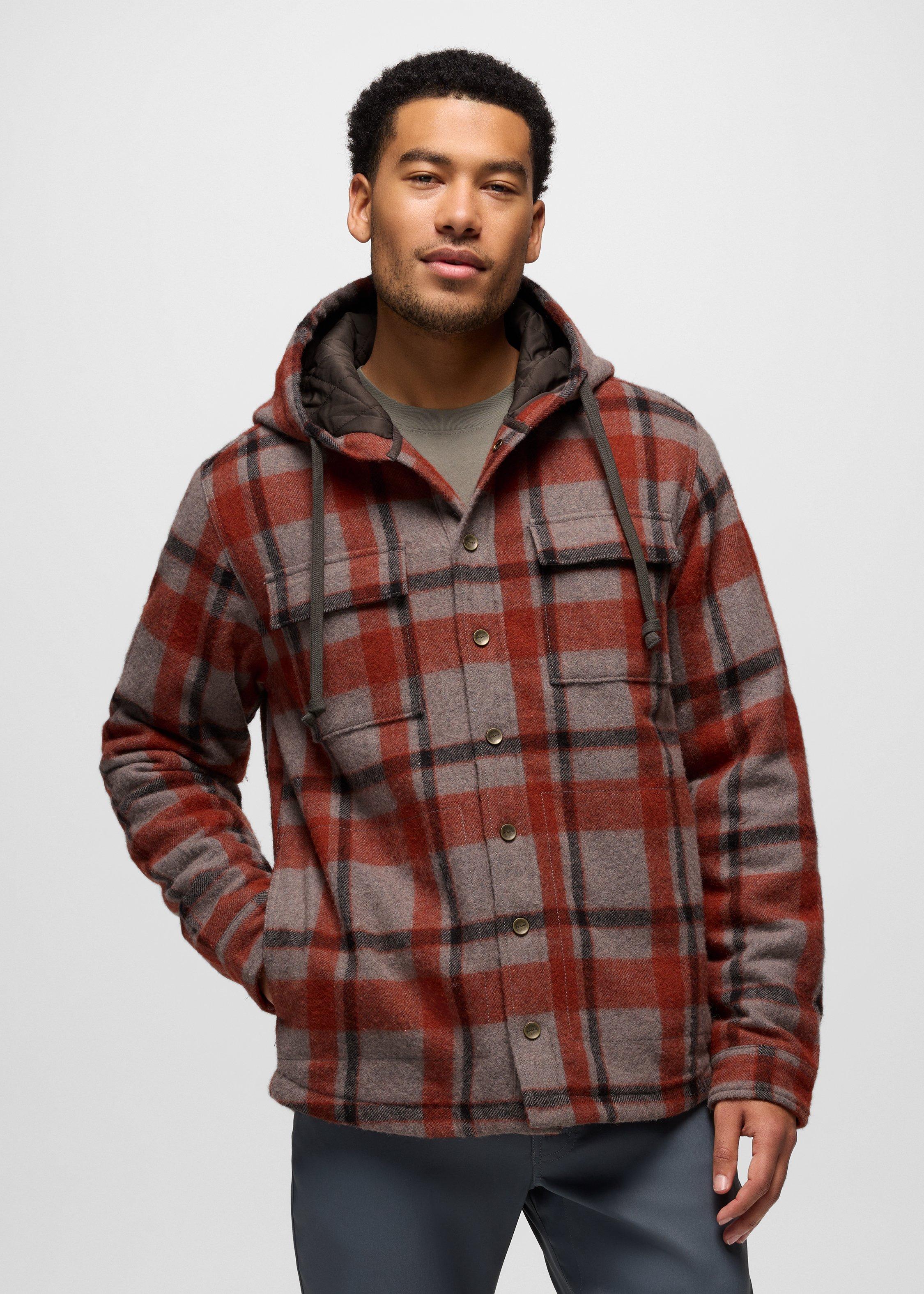 Mens prAna Asgard Hooded Flannel Shirt - Pewter