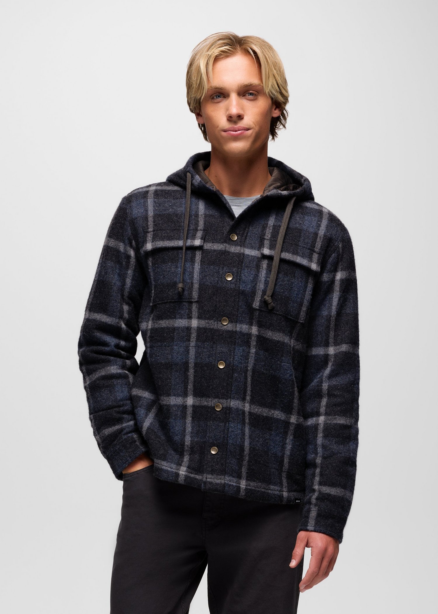 Mens prAna Asgard Hooded Flannel Shirt - Stormy Night