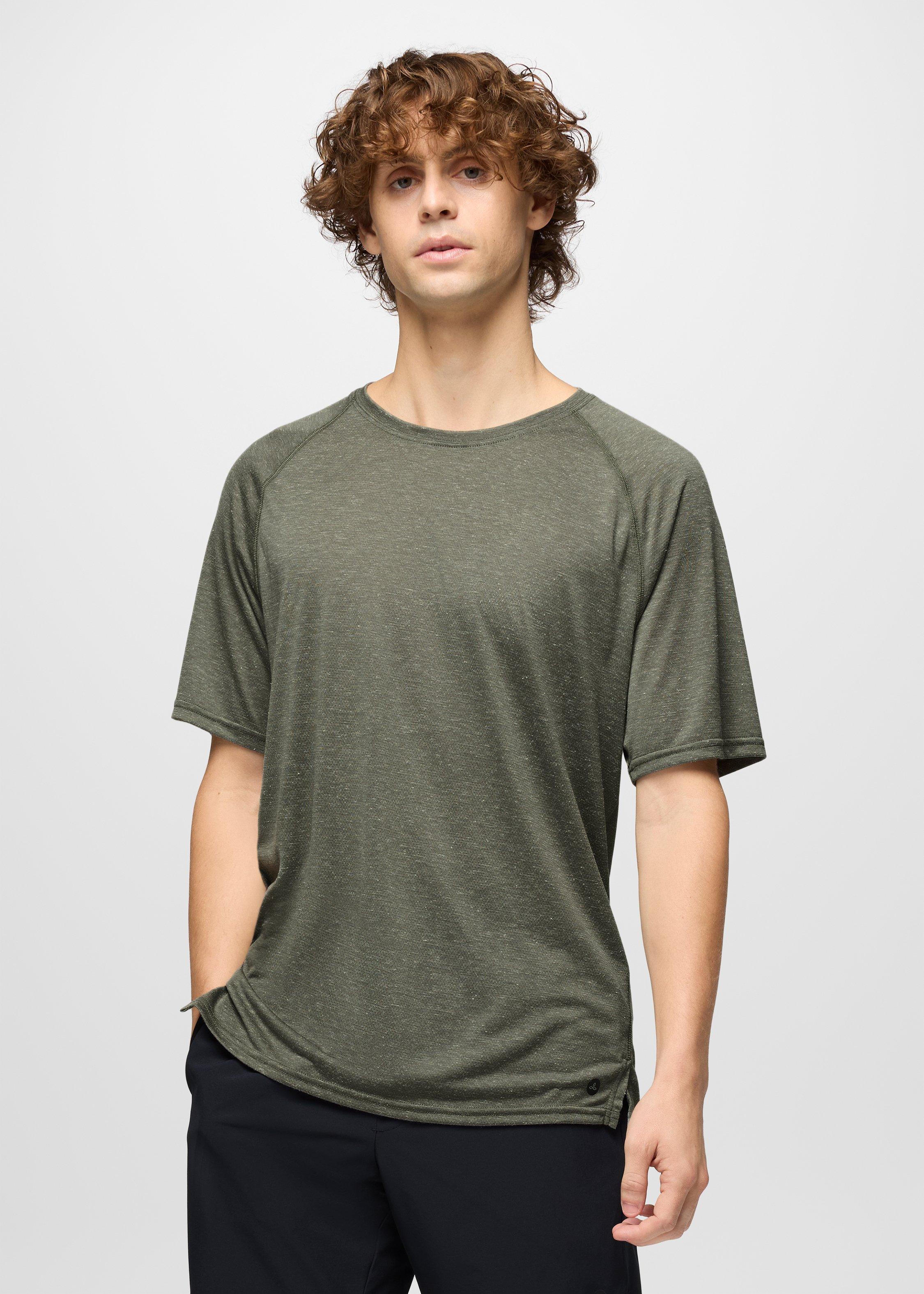 Mens prAna Natural Flow Short Sleeve Crew - Thyme