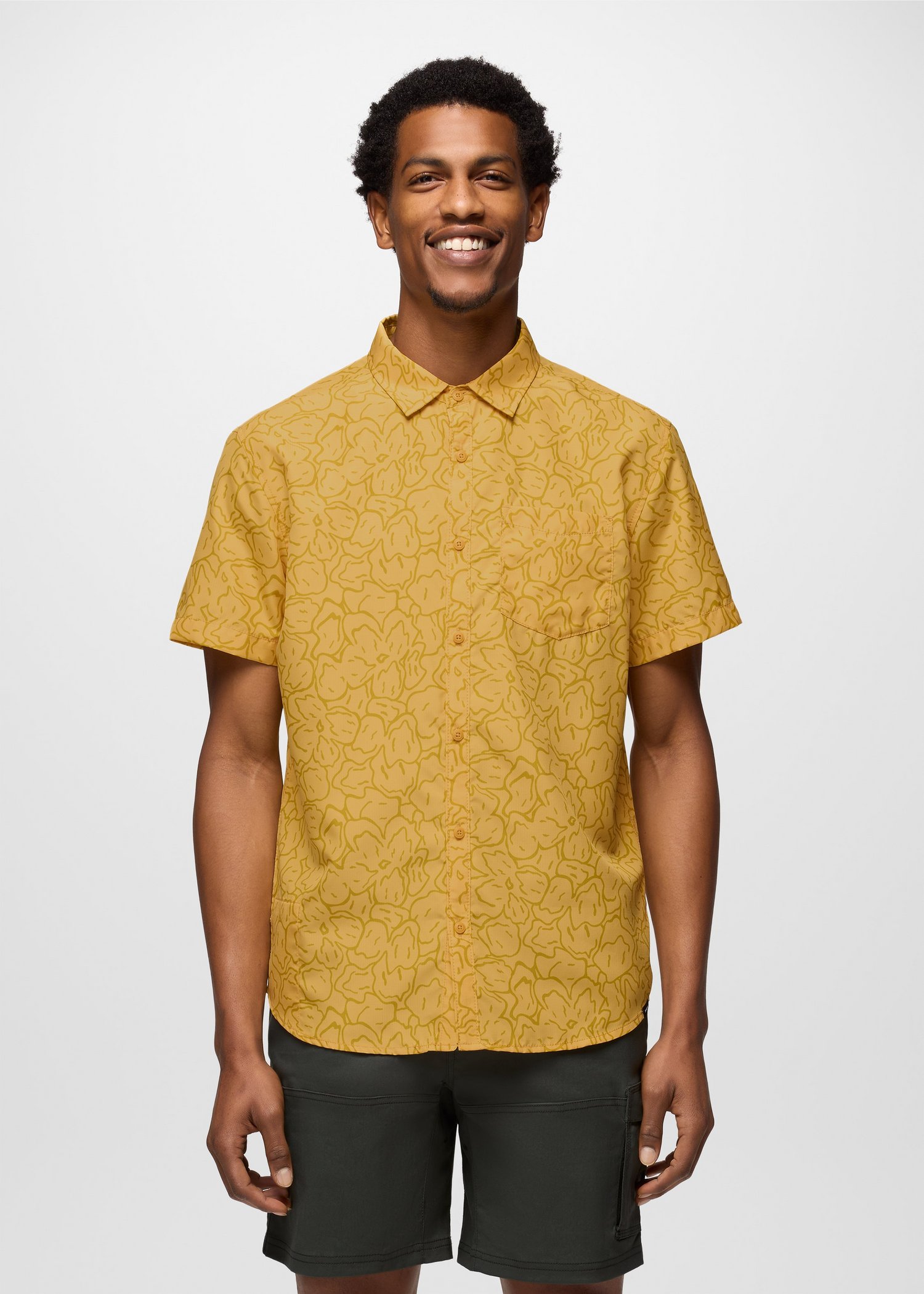 Mens prAna Lost Sol Printed Short Sleeve Shirt - Pollen Feelings