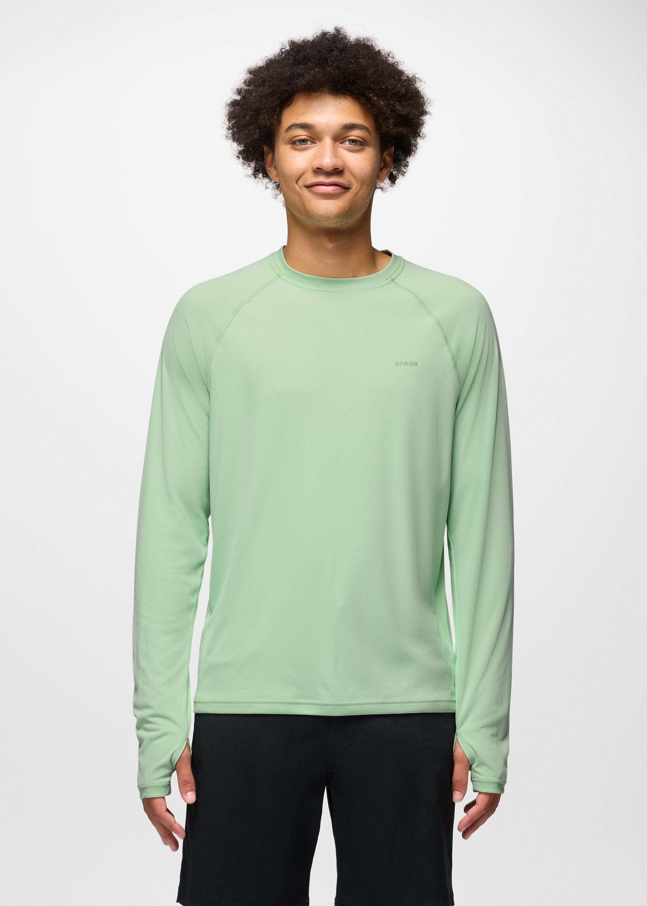 Mens prAna Sol Shade Long Sleeve Crew - Bio Mint