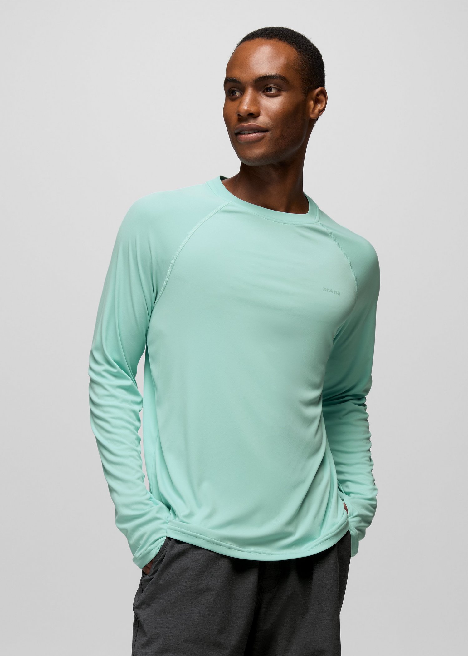 Mens prAna Sol Shade Long Sleeve Crew - Sea Glass