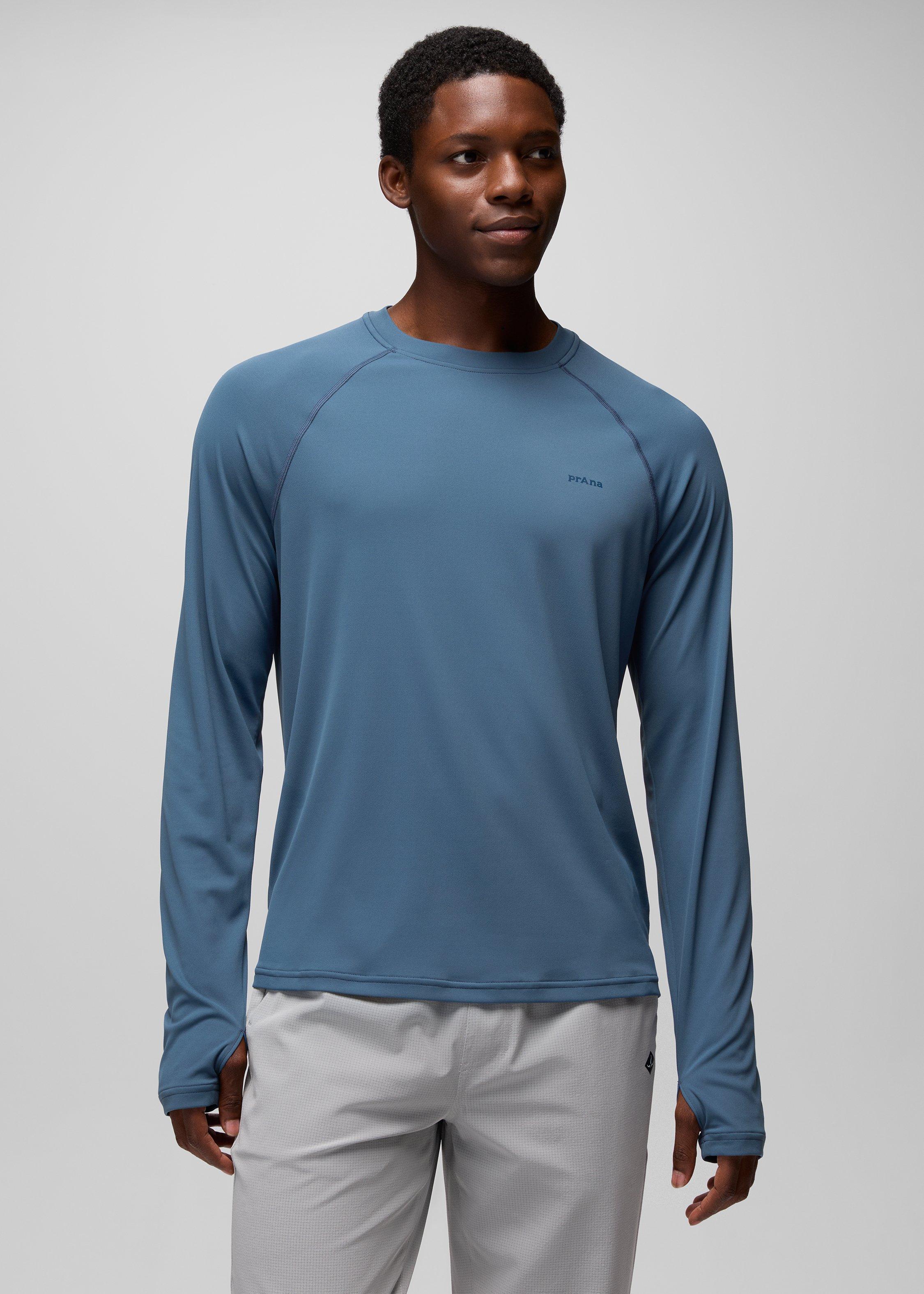 Mens prAna Sol Shade Long Sleeve Crew - Bluff Blue
