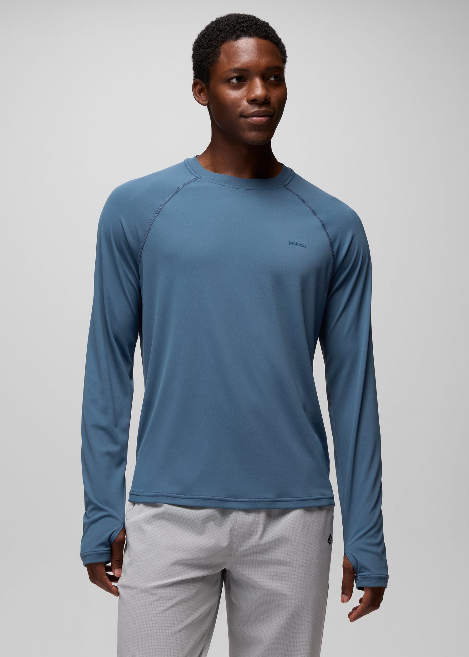 Mens prAna Sol Shade Long Sleeve Crew - Bluff Blue