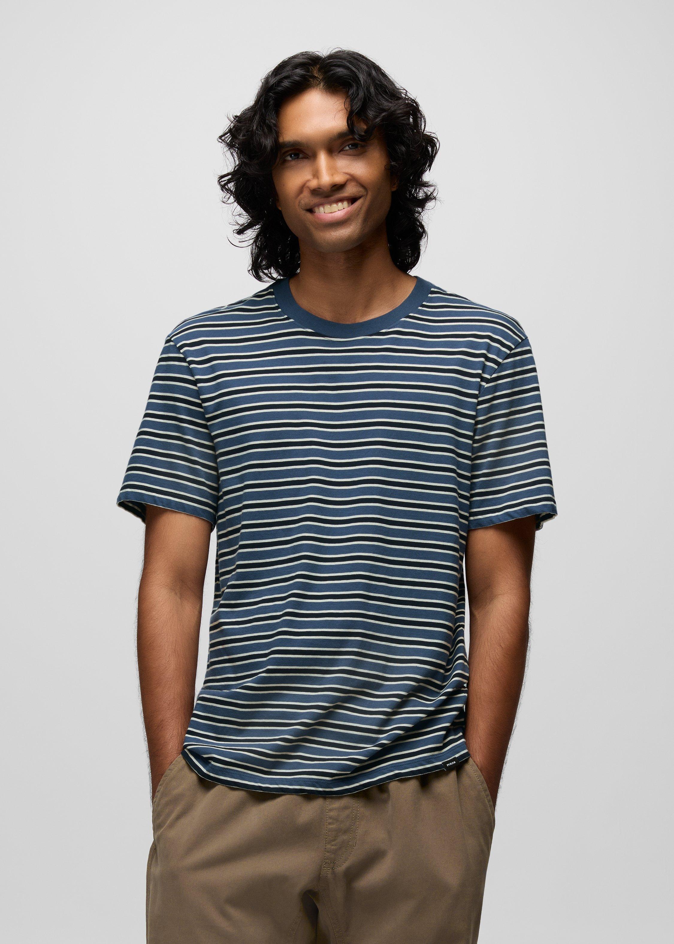 Mens prAna Everyday Short Sleeve Tee - Bluff Blue Stripe