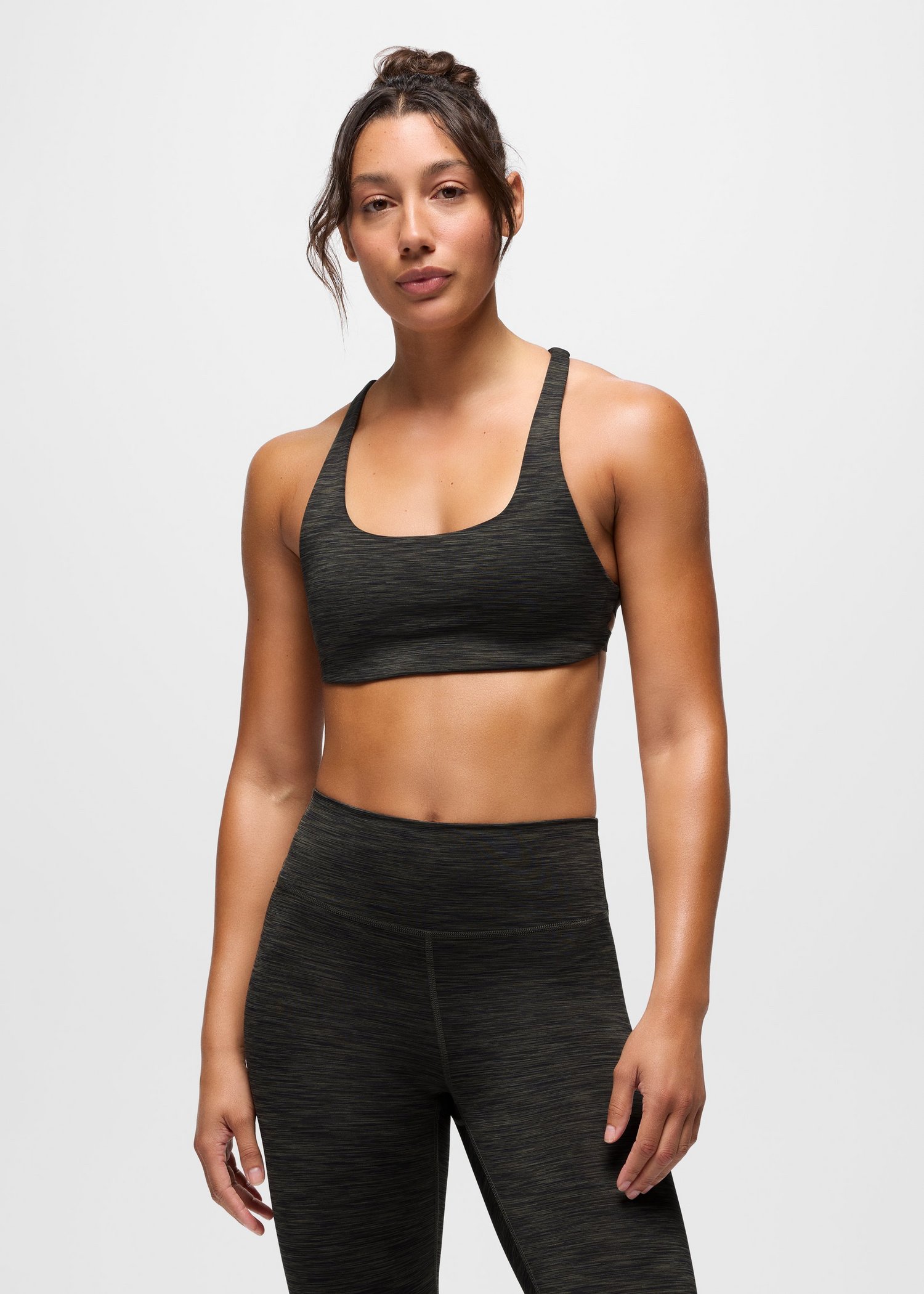 Womens prAna Sculpt™ Deep Breath Bra - Nori Spacedye