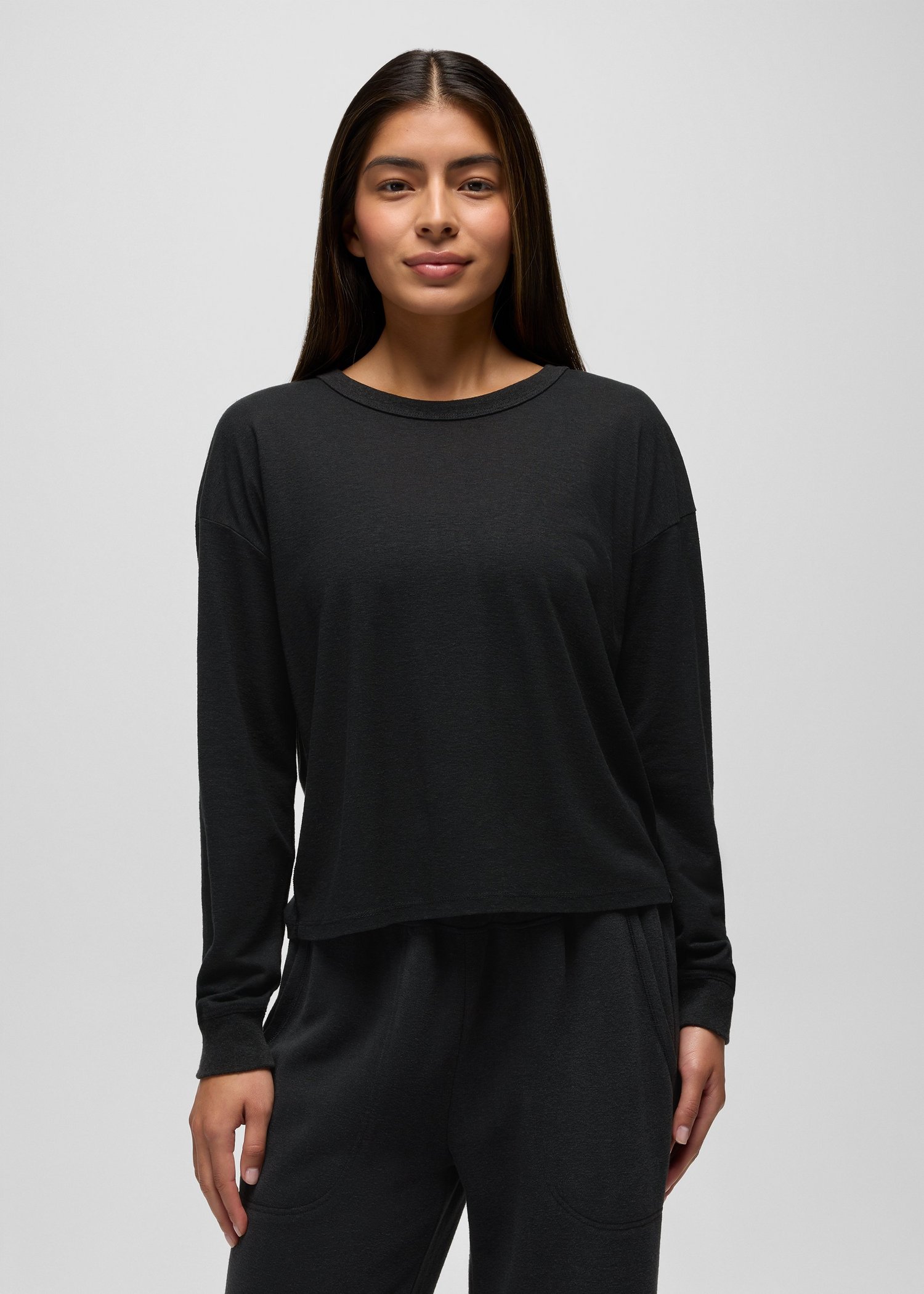 Womens prAna Cozy Up Long Sleeve Crew - Black