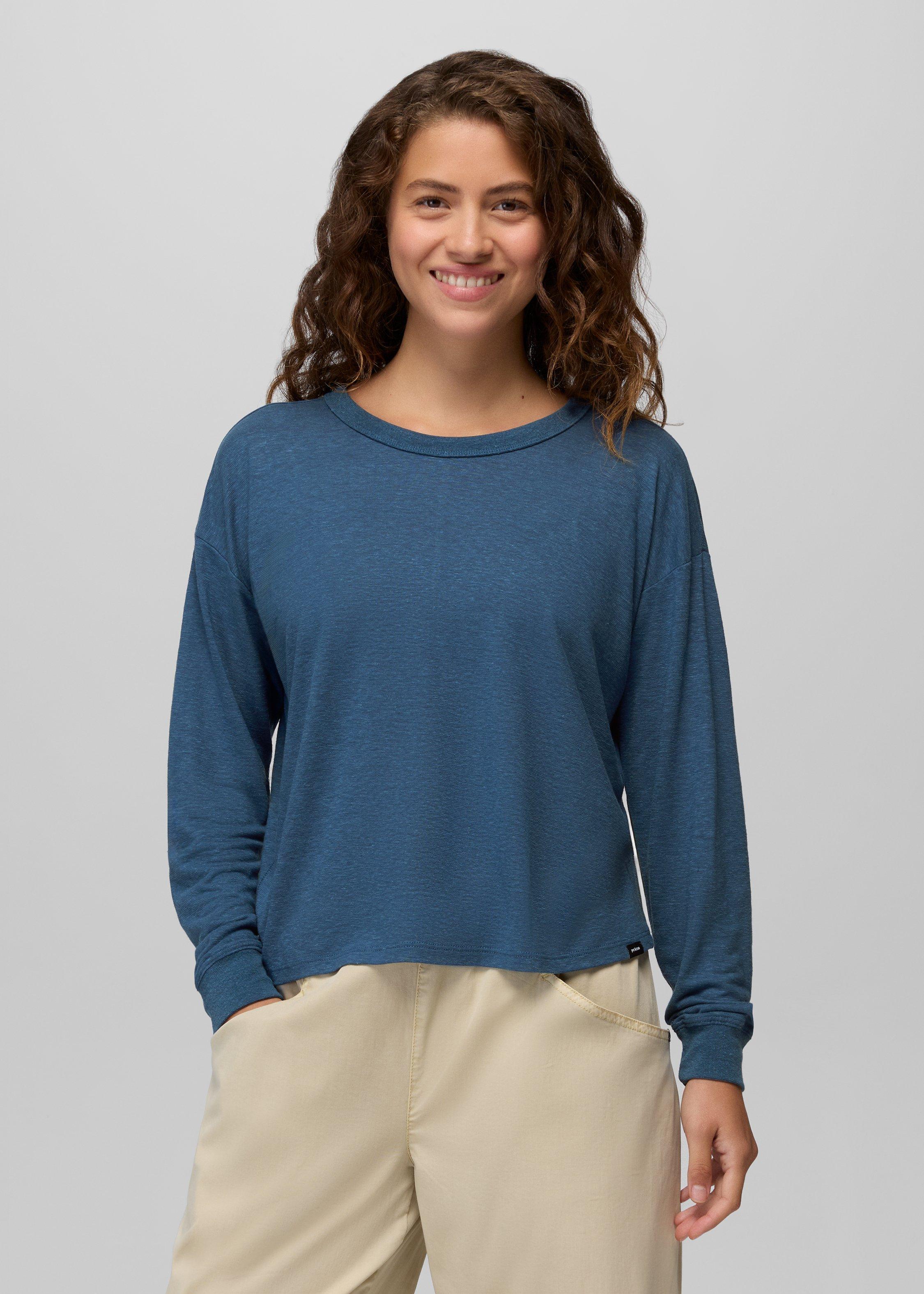 Womens prAna Cozy Up Long Sleeve Crew - Bluff Blue