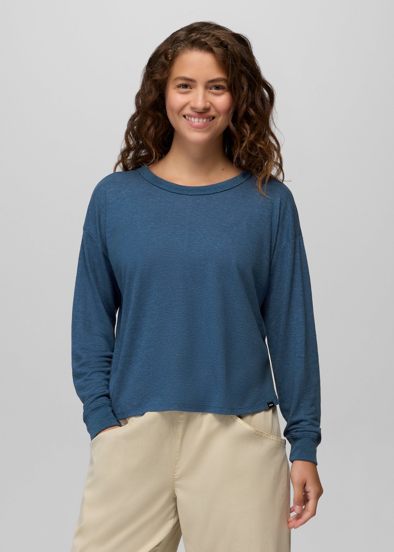 Womens prAna Cozy Up Long Sleeve Crew - Bluff Blue