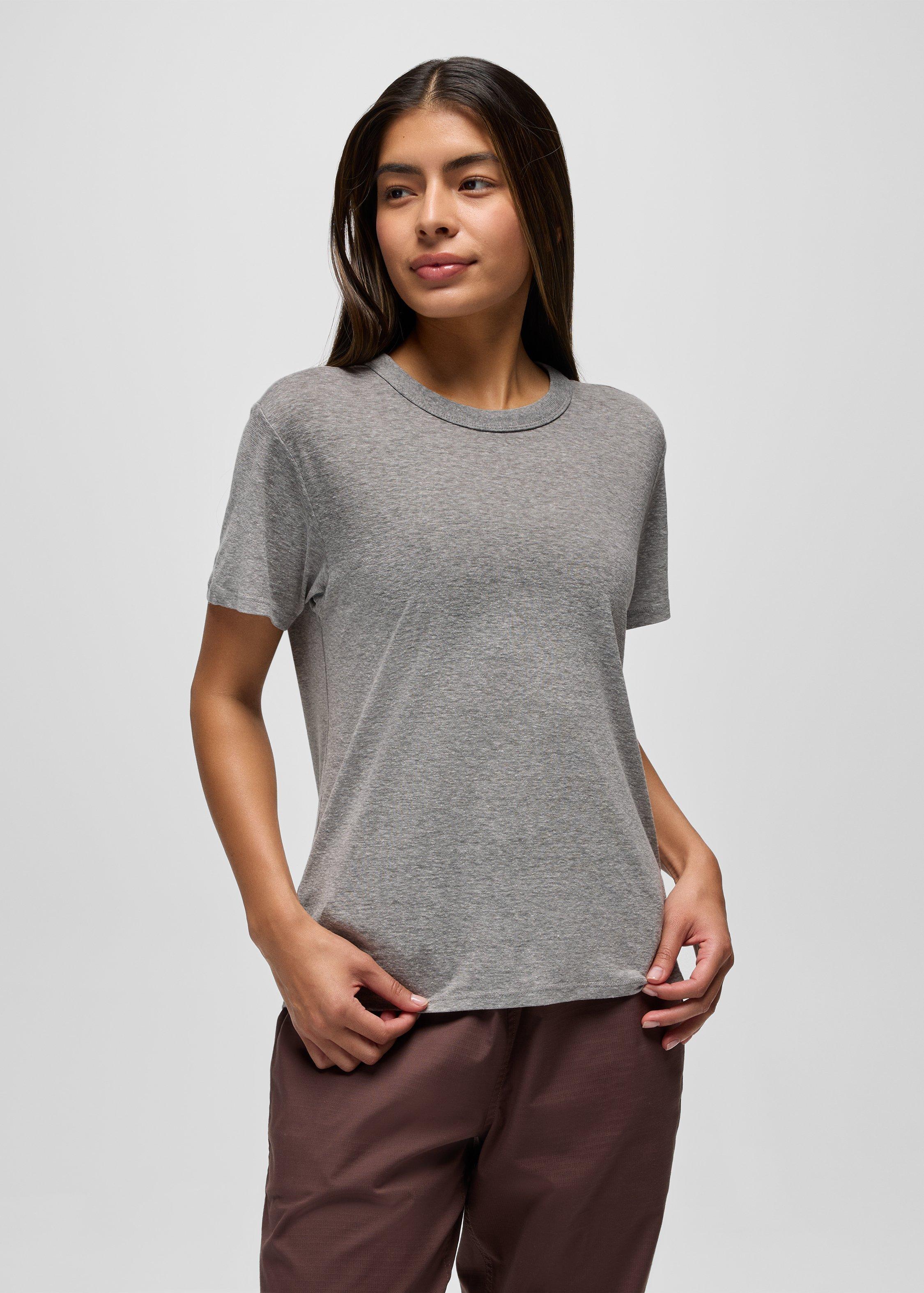 Womens prAna Cozy Up Short Sleeve Crew - Heather Grey