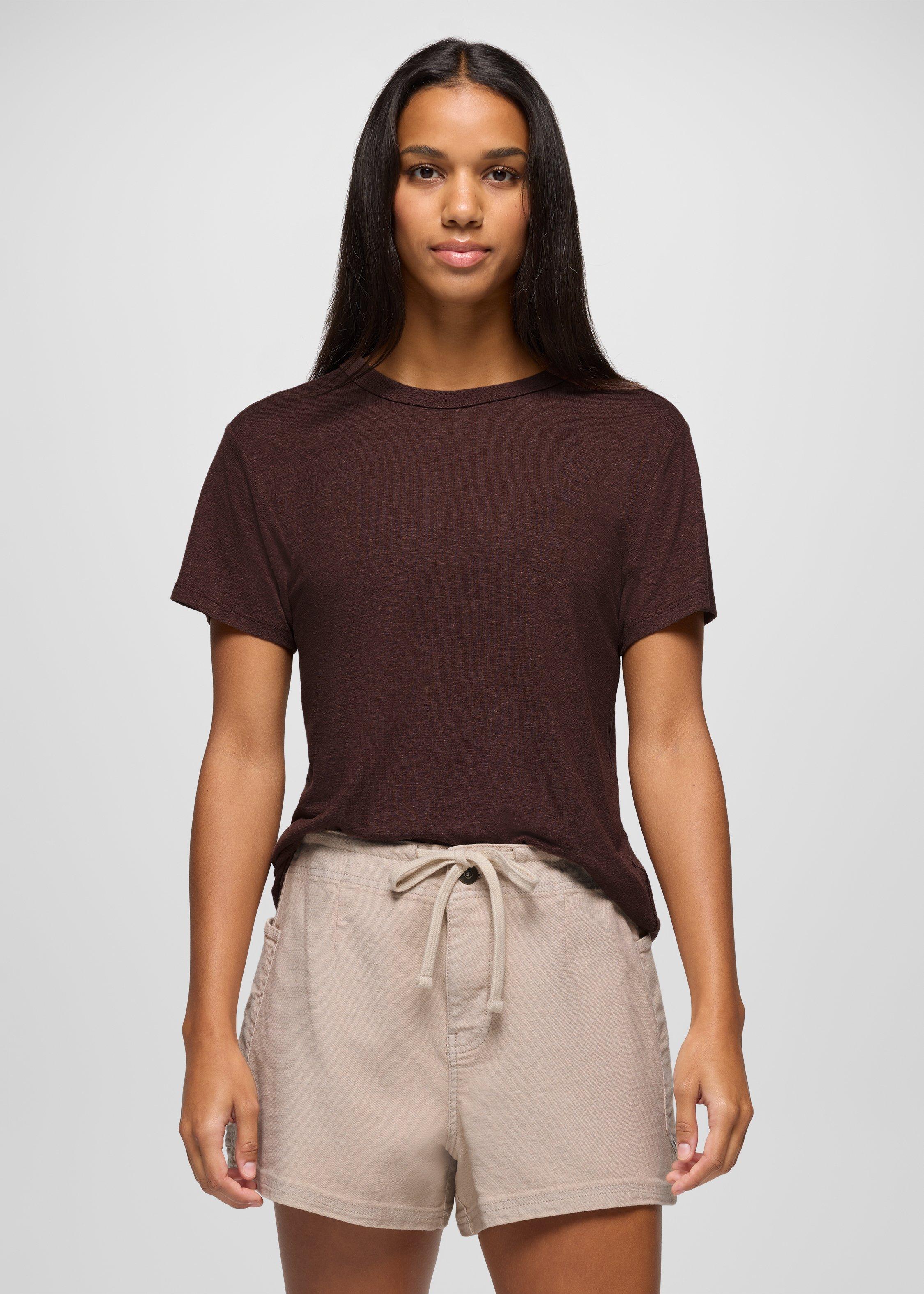 Womens prAna Cozy Up Short Sleeve Crew - Mocha