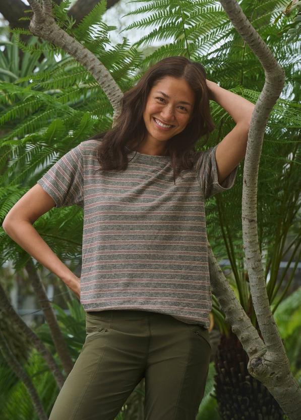 Cozy Up Short Sleeve Crew, Color: Cacao Stripe, image 7