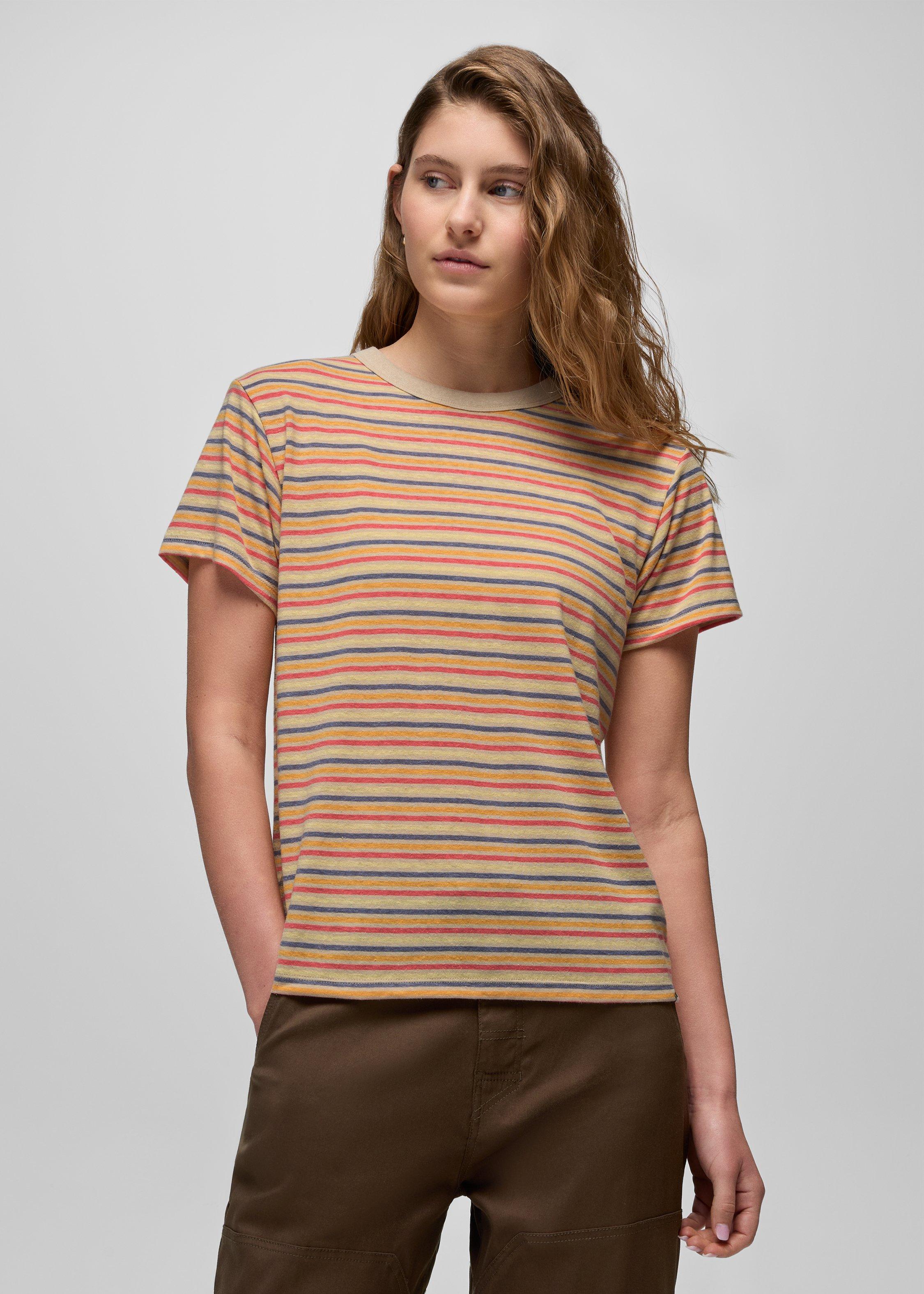Womens prAna Cozy Up Short Sleeve Crew - Vanilla Bean Stripe
