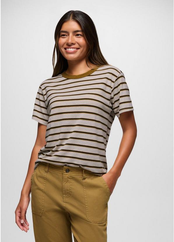 Cozy Up Short Sleeve Crew, Color: Retro Olive Stripe, image 1
