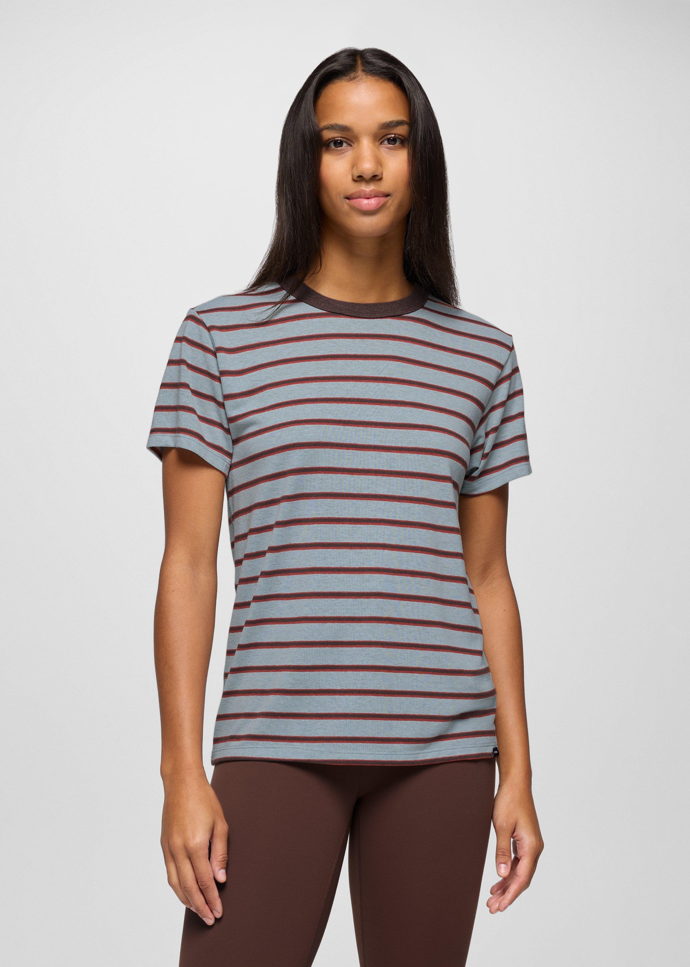 Womens prAna Cozy Up Short Sleeve Crew - Saltwater Stripe