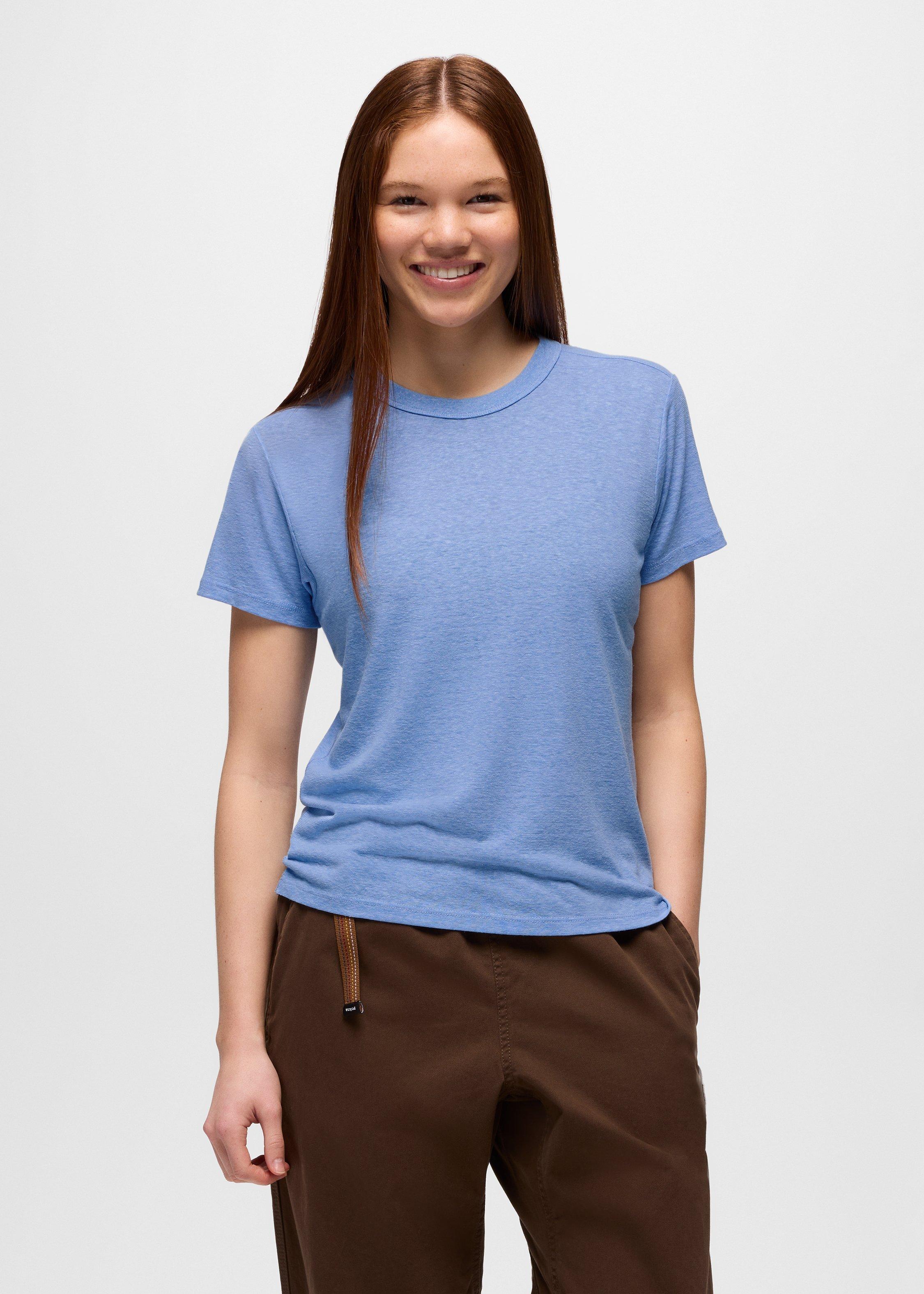 Womens prAna Cozy Up Short Sleeve Crew - Blue Vibes