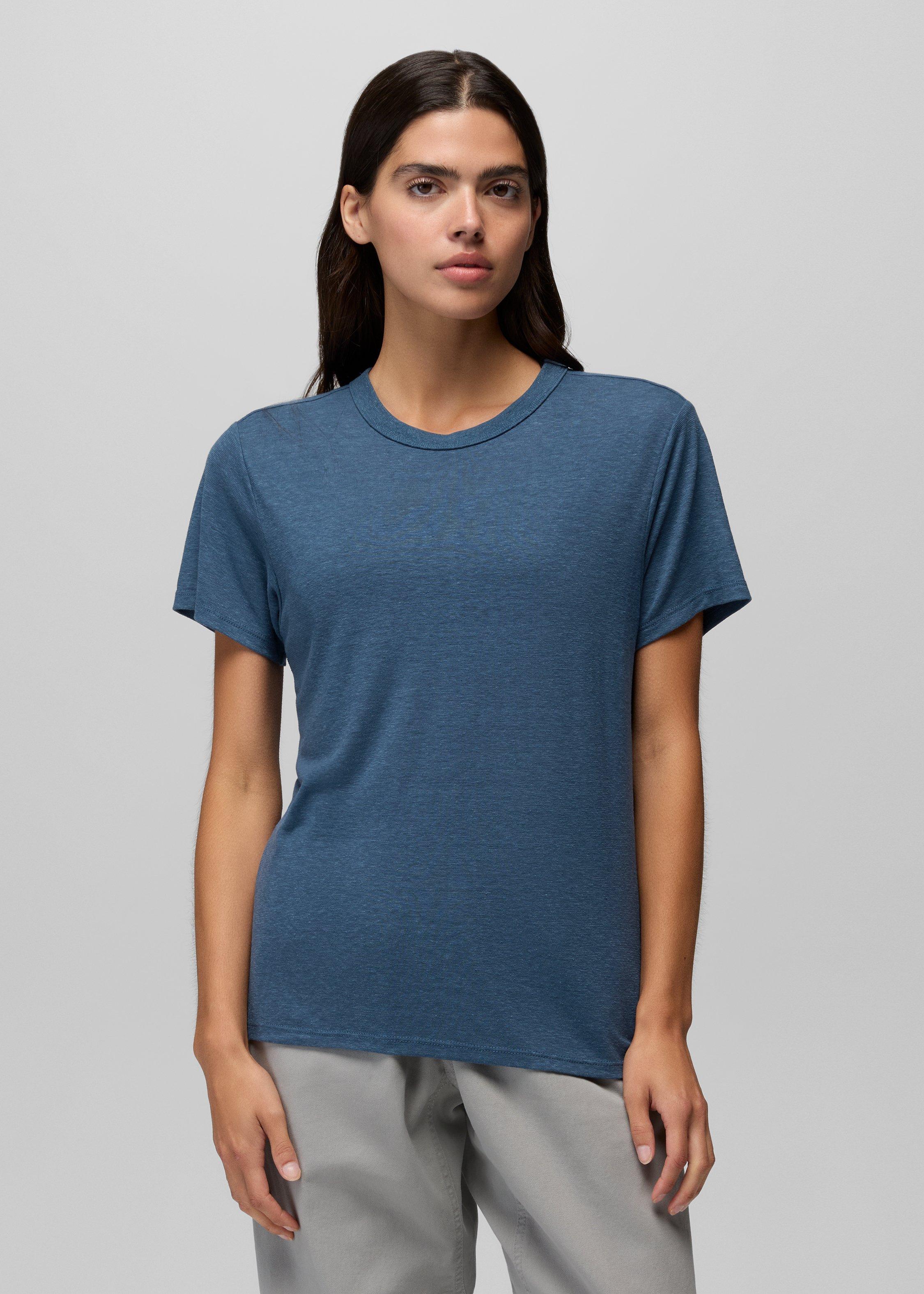 Womens prAna Cozy Up Short Sleeve Crew - Bluff Blue