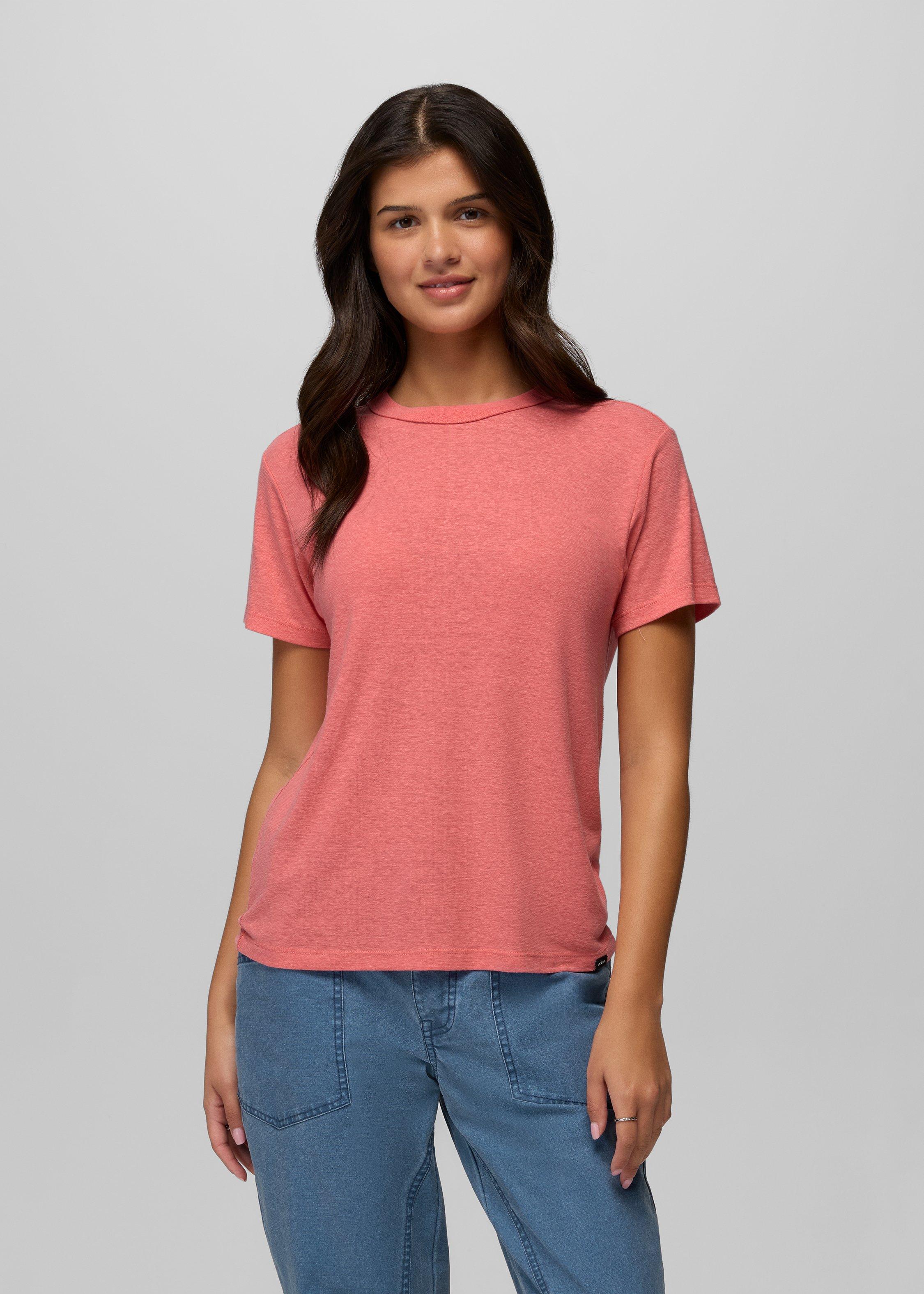 Womens prAna Cozy Up Short Sleeve Crew - Guava