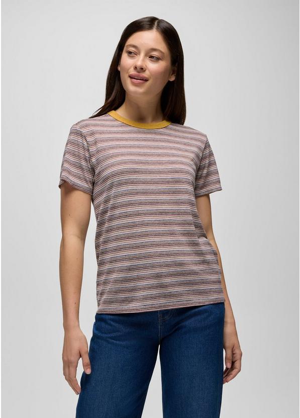Cozy Up Short Sleeve Crew, Color: Dijon Stripe, image 1