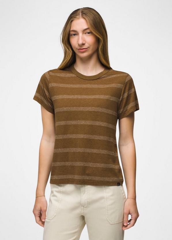 Cozy Up Short Sleeve Crew, Color: Sepia Stripe, image 1