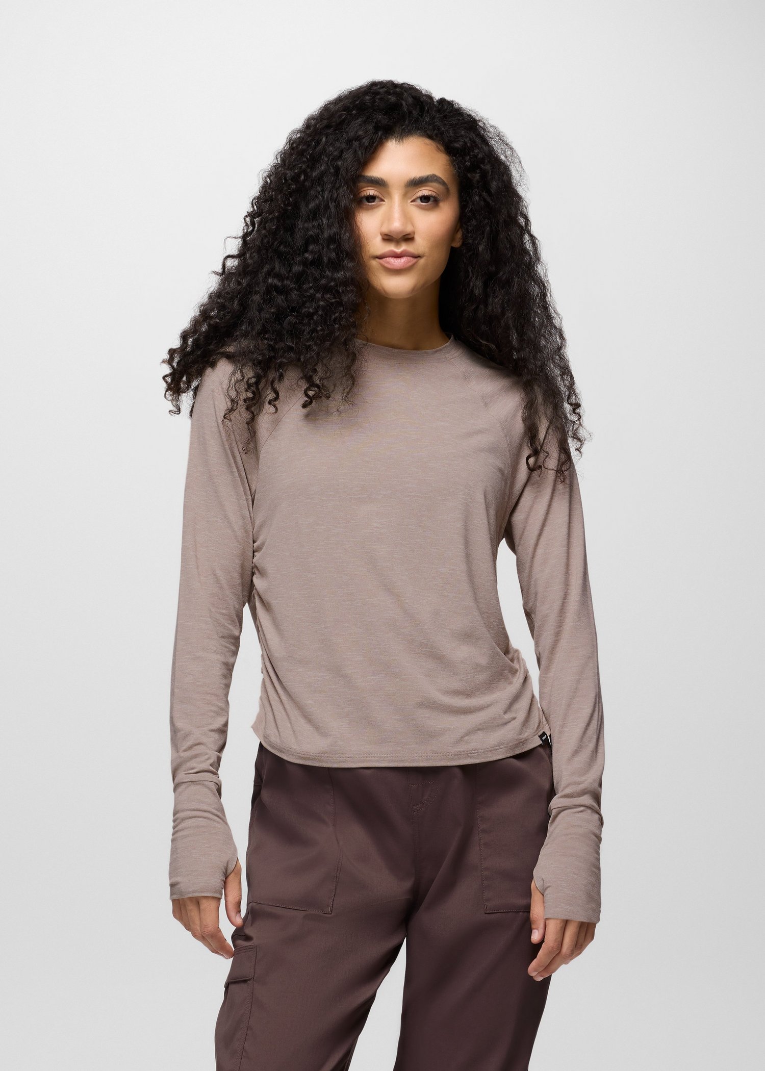 Womens prAna Sol Searcher Long Sleeve Crew - Shroom