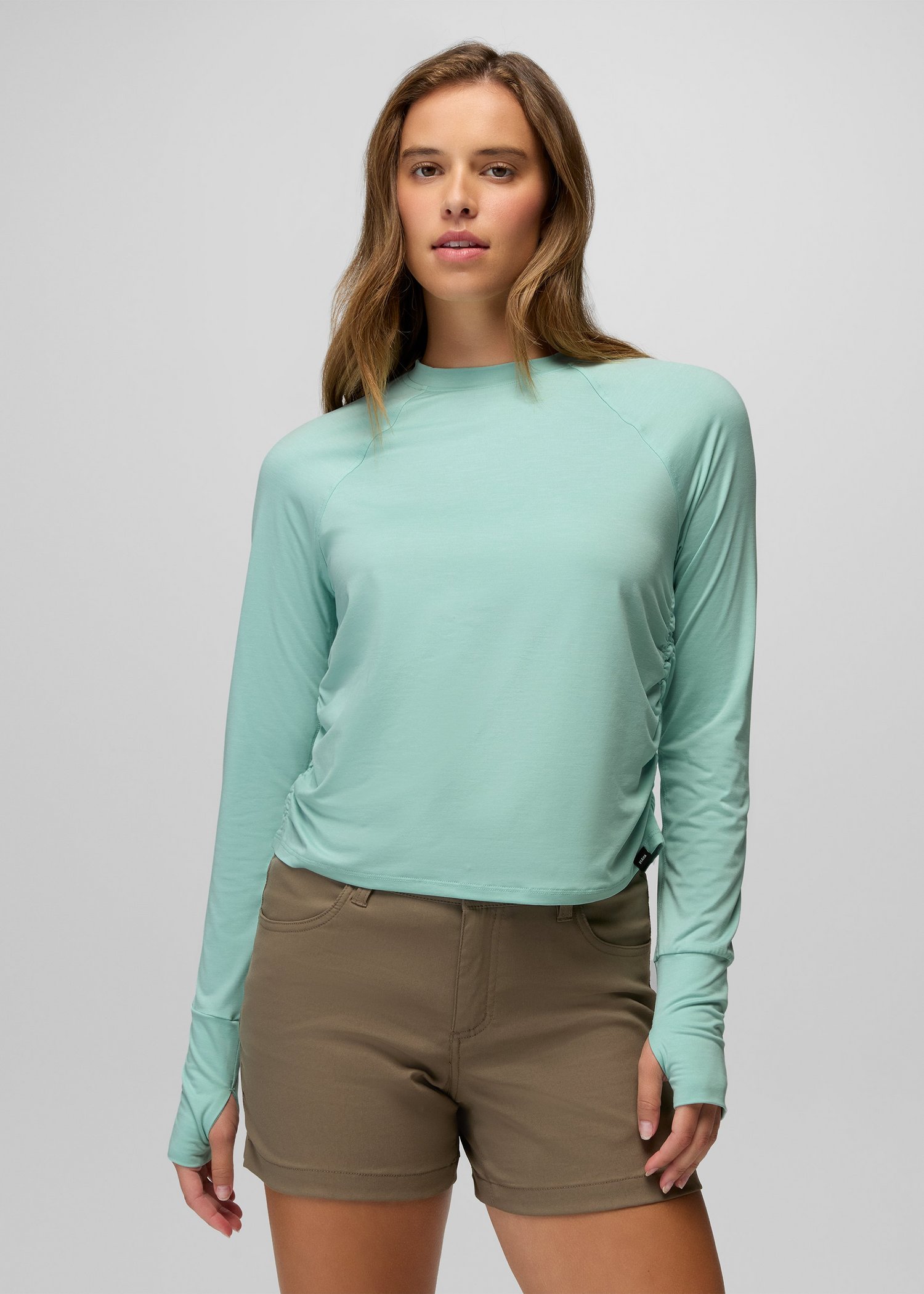 Womens prAna Sol Searcher Long Sleeve Crew - Sea Glass