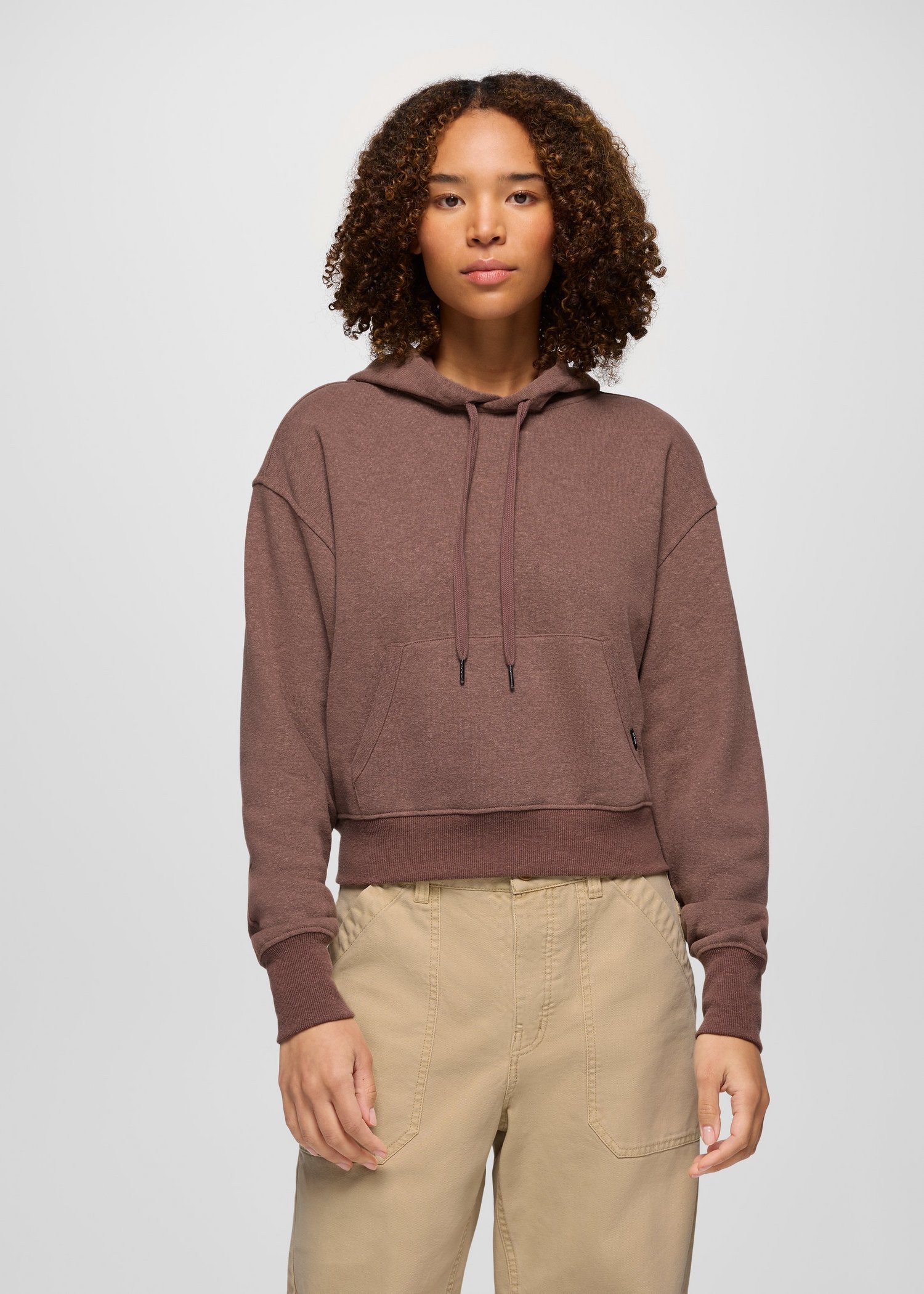 Womens prAna Cozy Up Crop Hoodie - Carob Heather