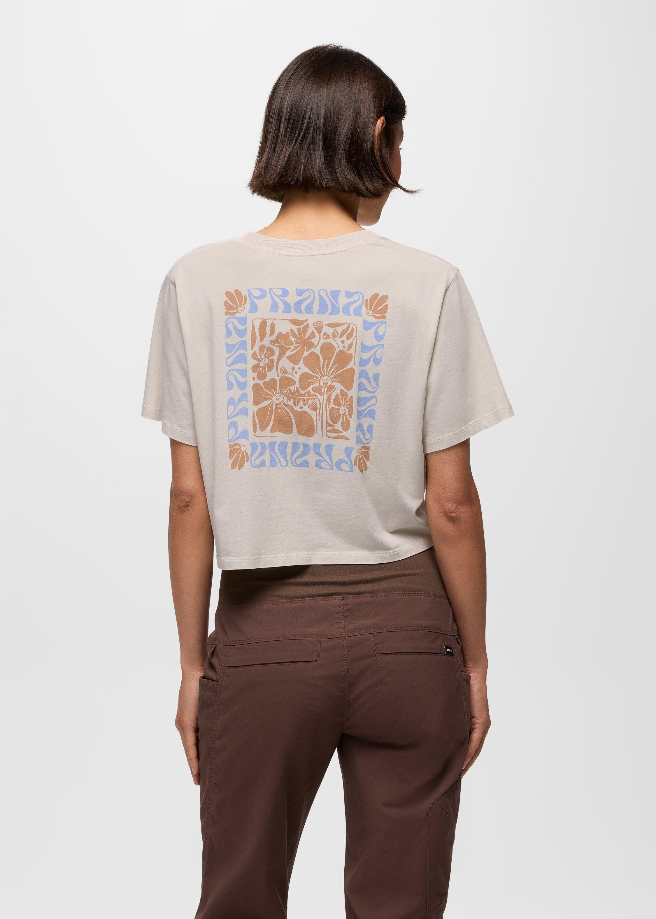 Womens prAna Everyday Graphic Crop tee - Almond Good Vibes
