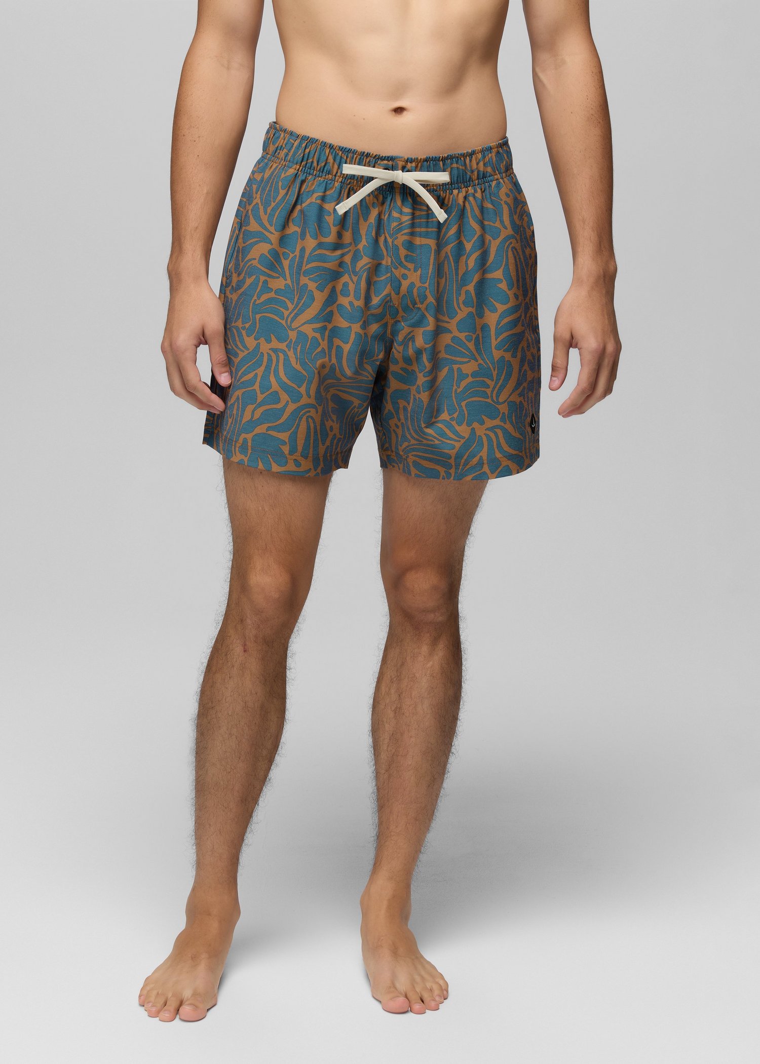 Mens prAna Metric E-Waist Swim Short - Tumeric Seaweed