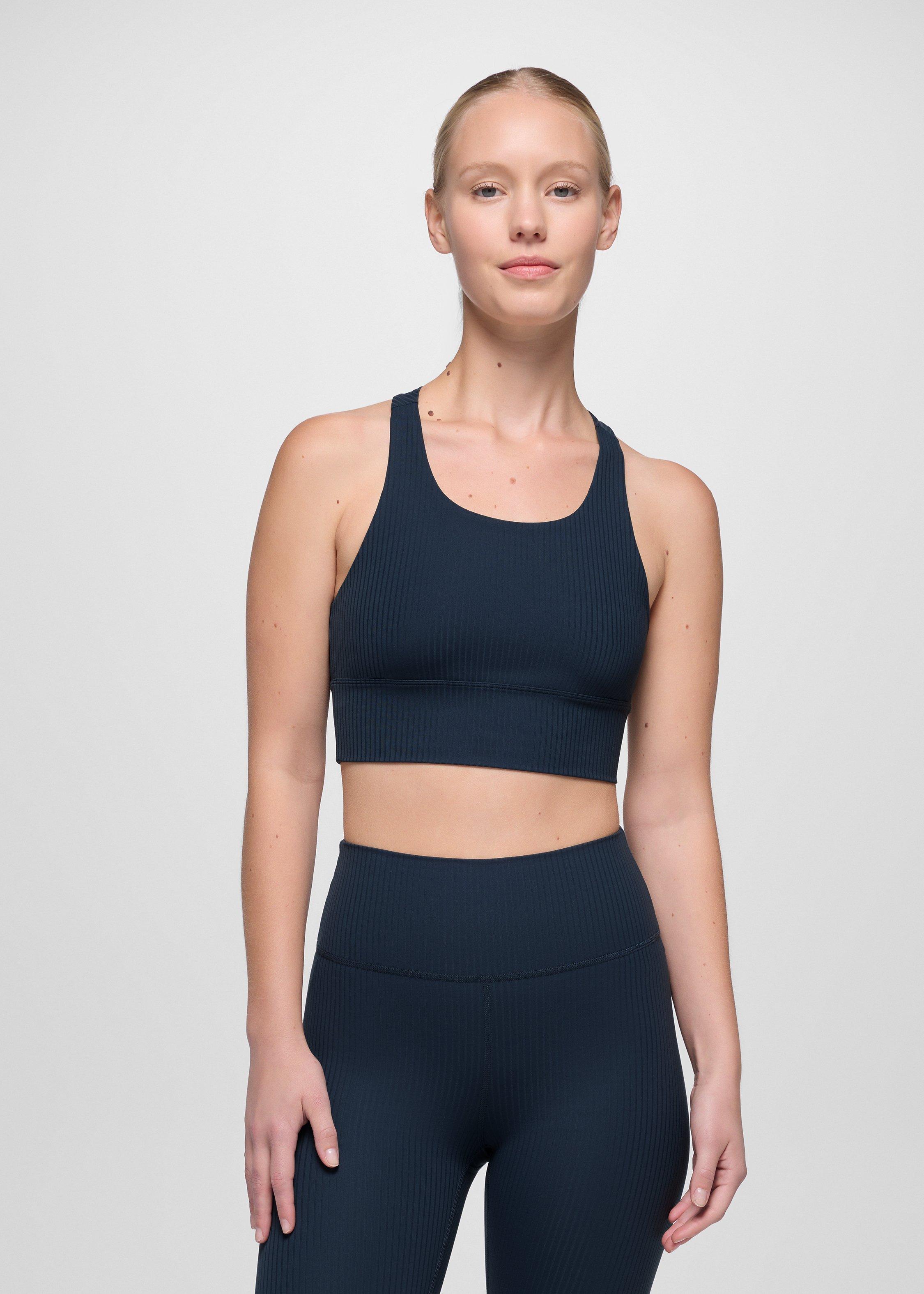 Womens prAna Luxara&trade; Rib Racerback Bralette - Stormy Night