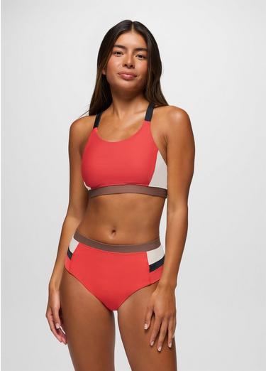 Baja Bound High Rise Swim Bottom, Color: Rose Fire Colorblock, image 2