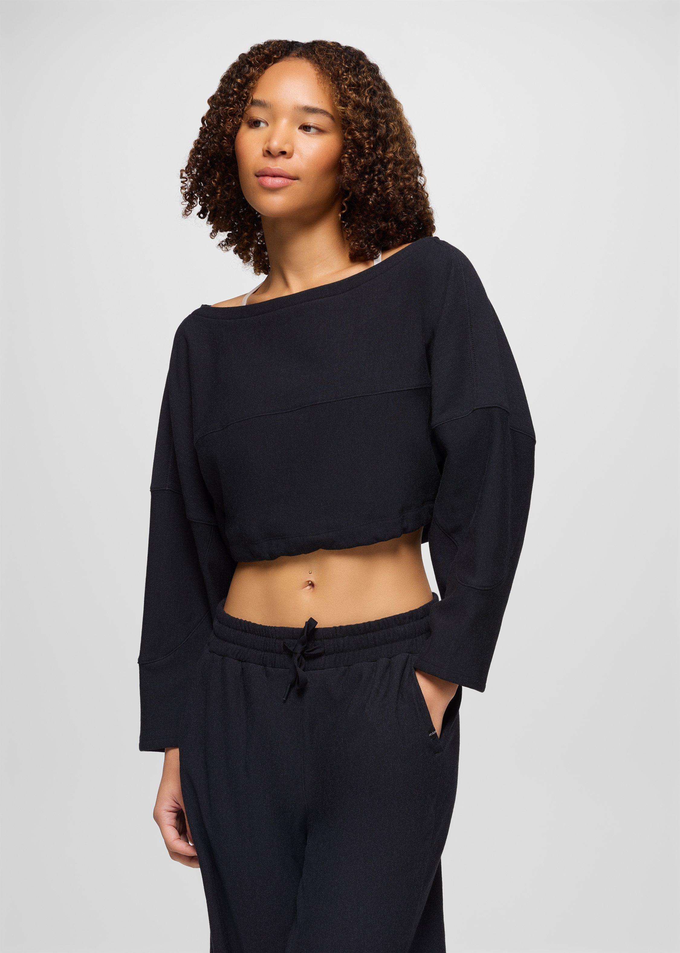 Womens prAna Sacred Space Cinched Crop - Black Heather