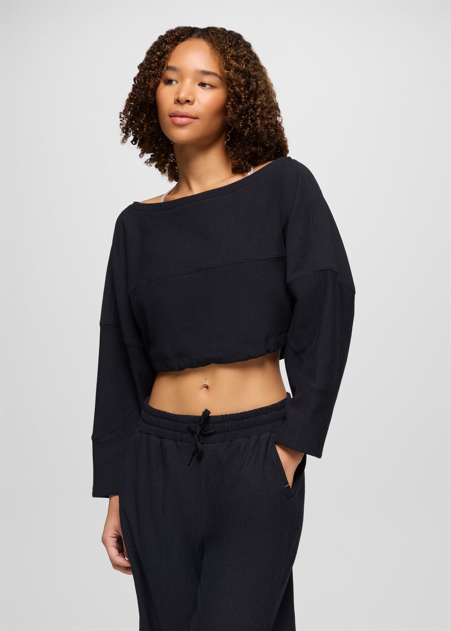 Womens prAna Sacred Space Cinched Crop - Black Heather