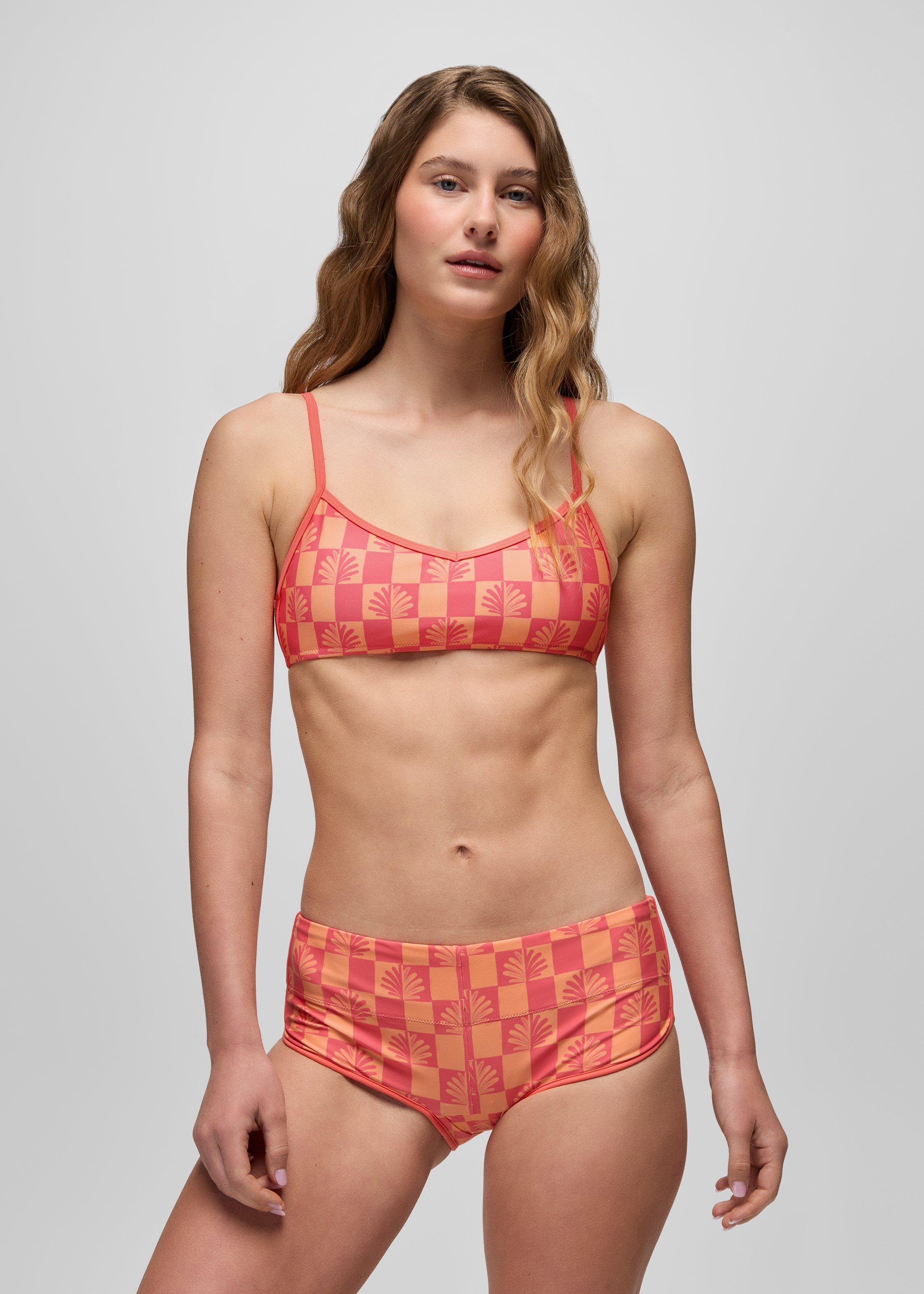 prAna Women's Tropic Kiss Hipster Bikini Bottom in Guava Pop Checker - Size: Medium