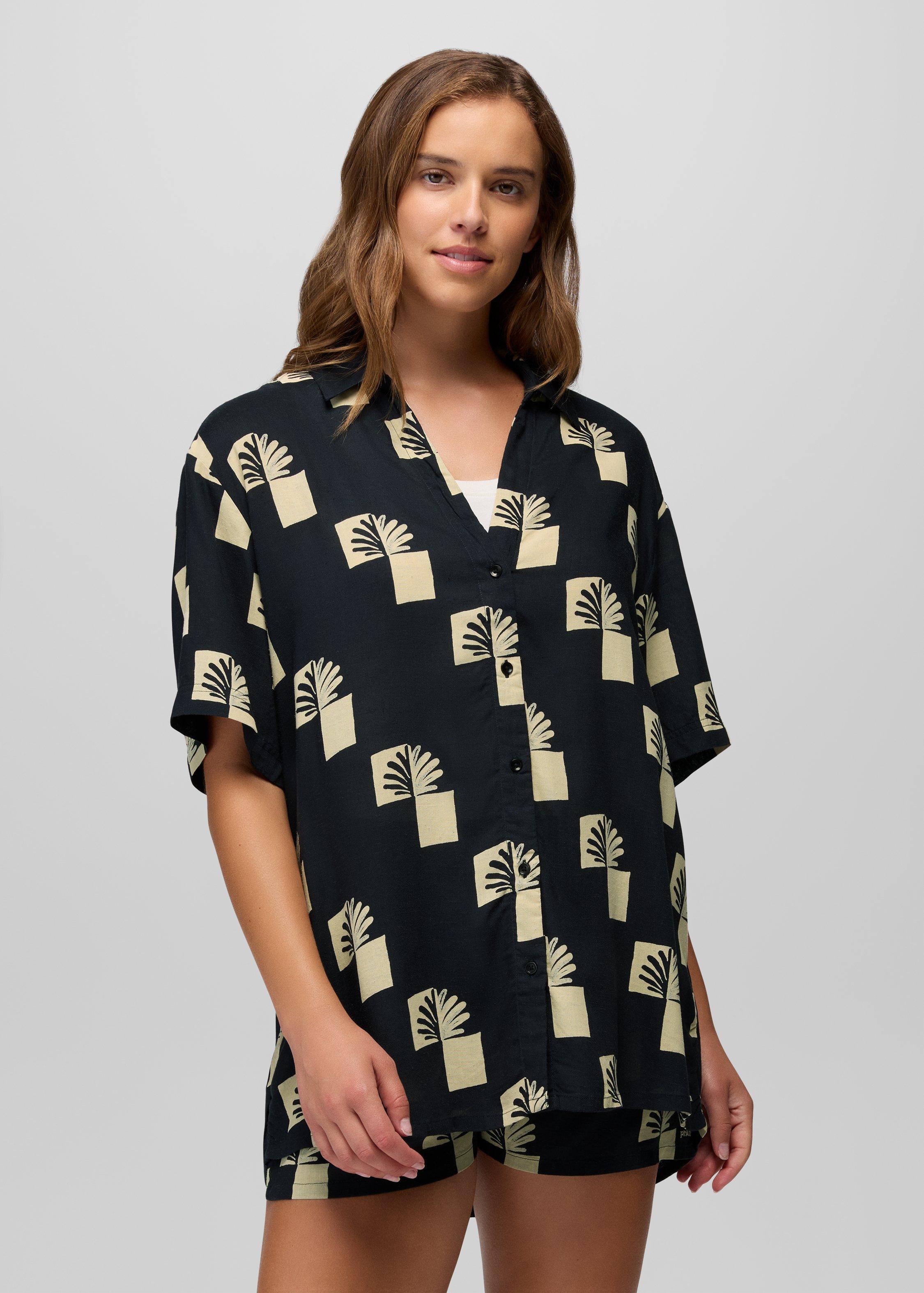 prAna Women's The Bahamas Button-Up Top in Black Checks Mate - Size: Small