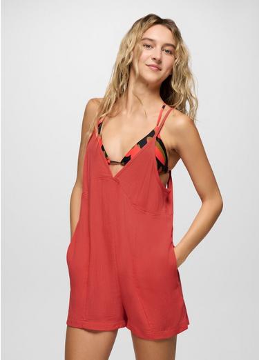 Fernie V-Neck Romper, Color: Rose Fire, image 1