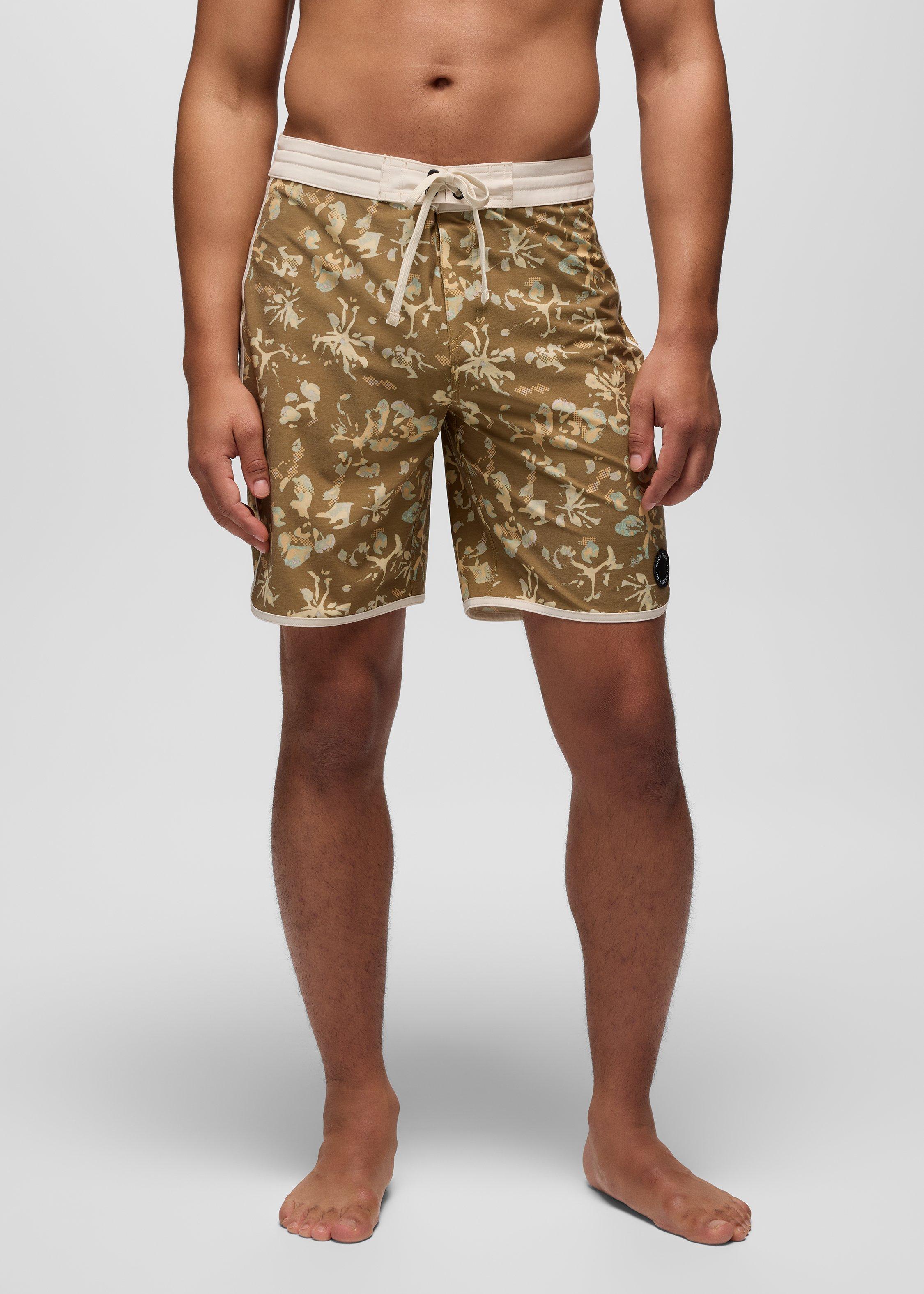 Mens prAna Vintage Boardshort - Retro Olive Digibloom