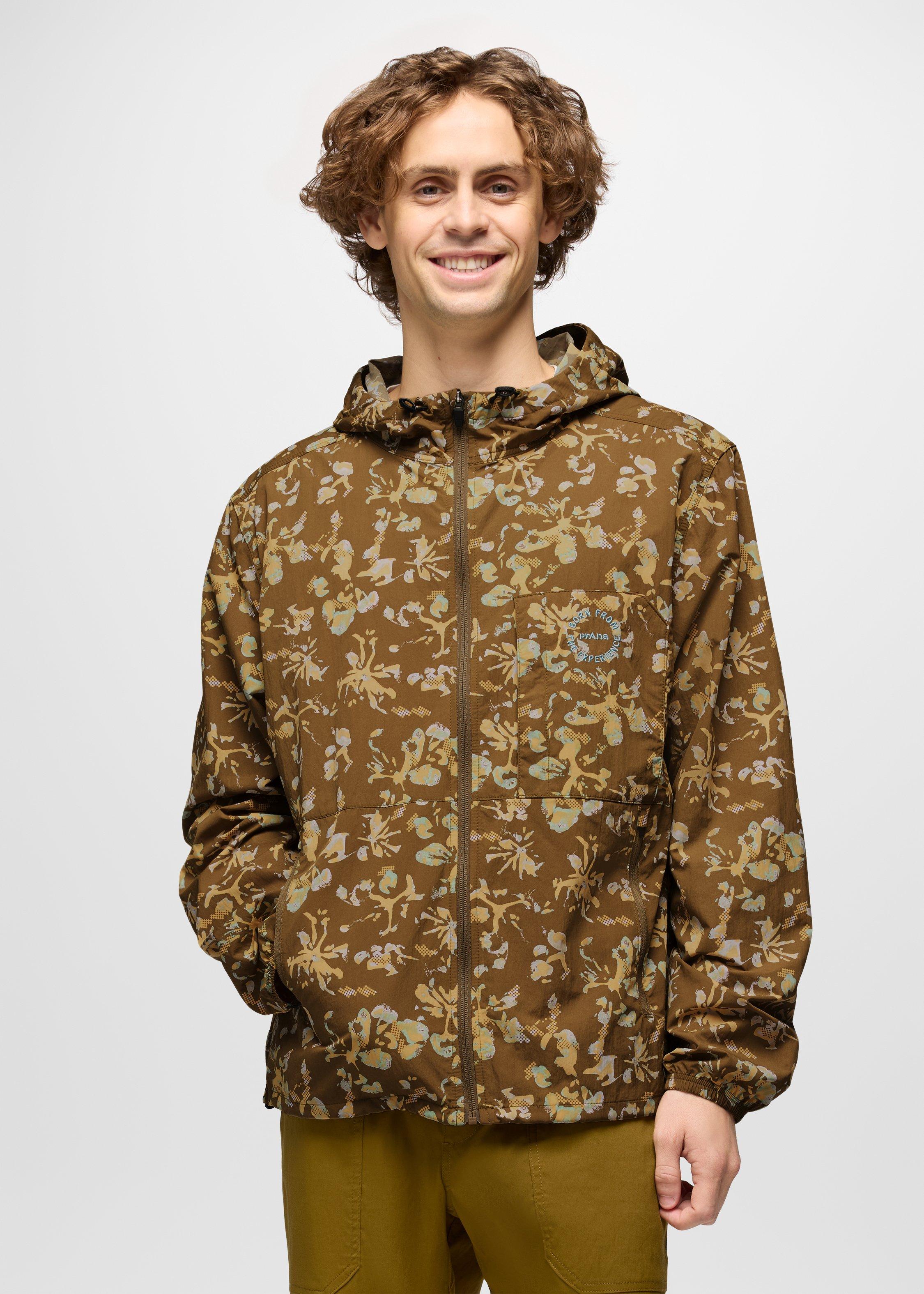 Mens prAna Encinitas Windbreaker - Retro Olive Digibloom