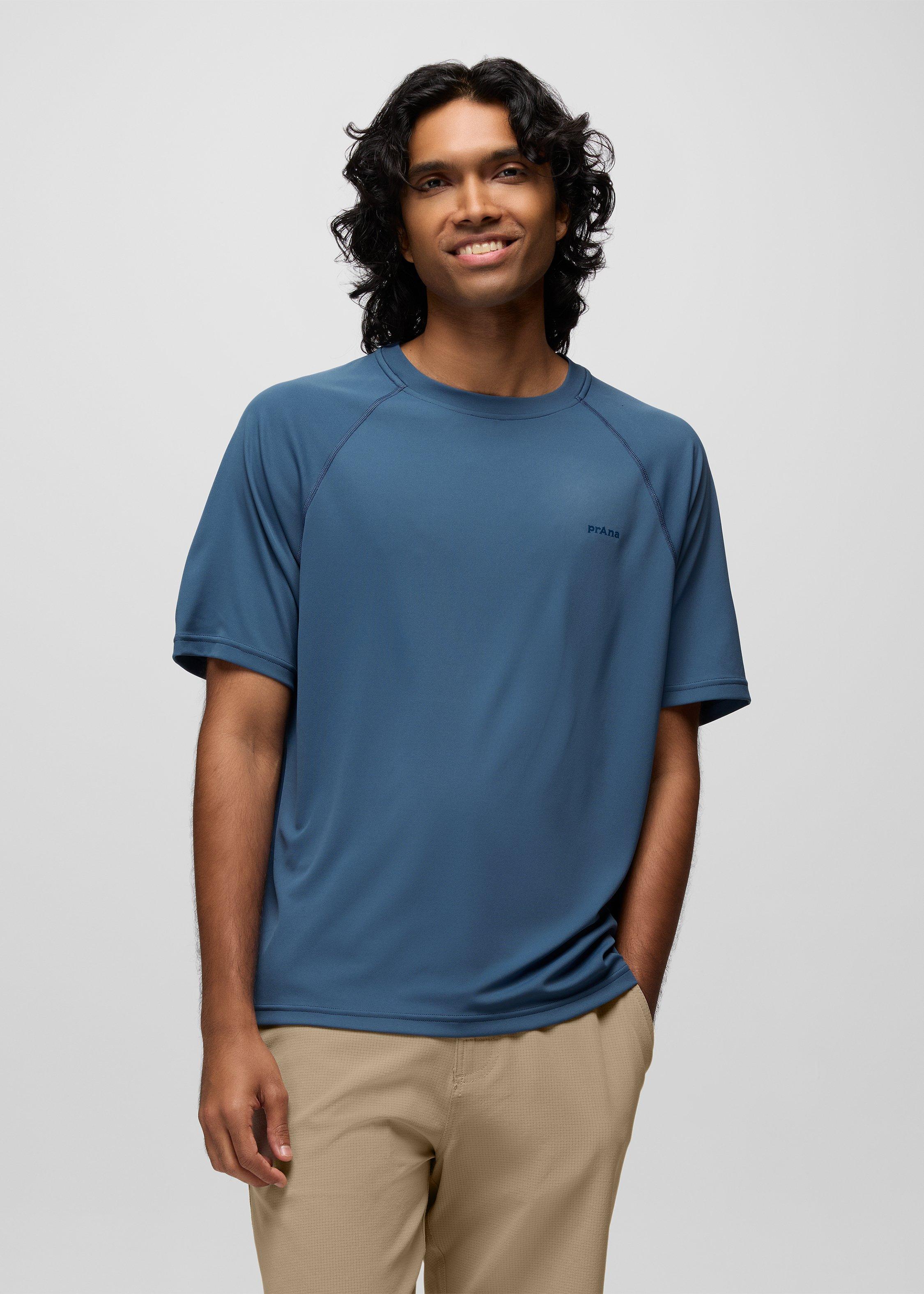 Mens prAna Sol Shade Short Sleeve Crew - Bluff Blue